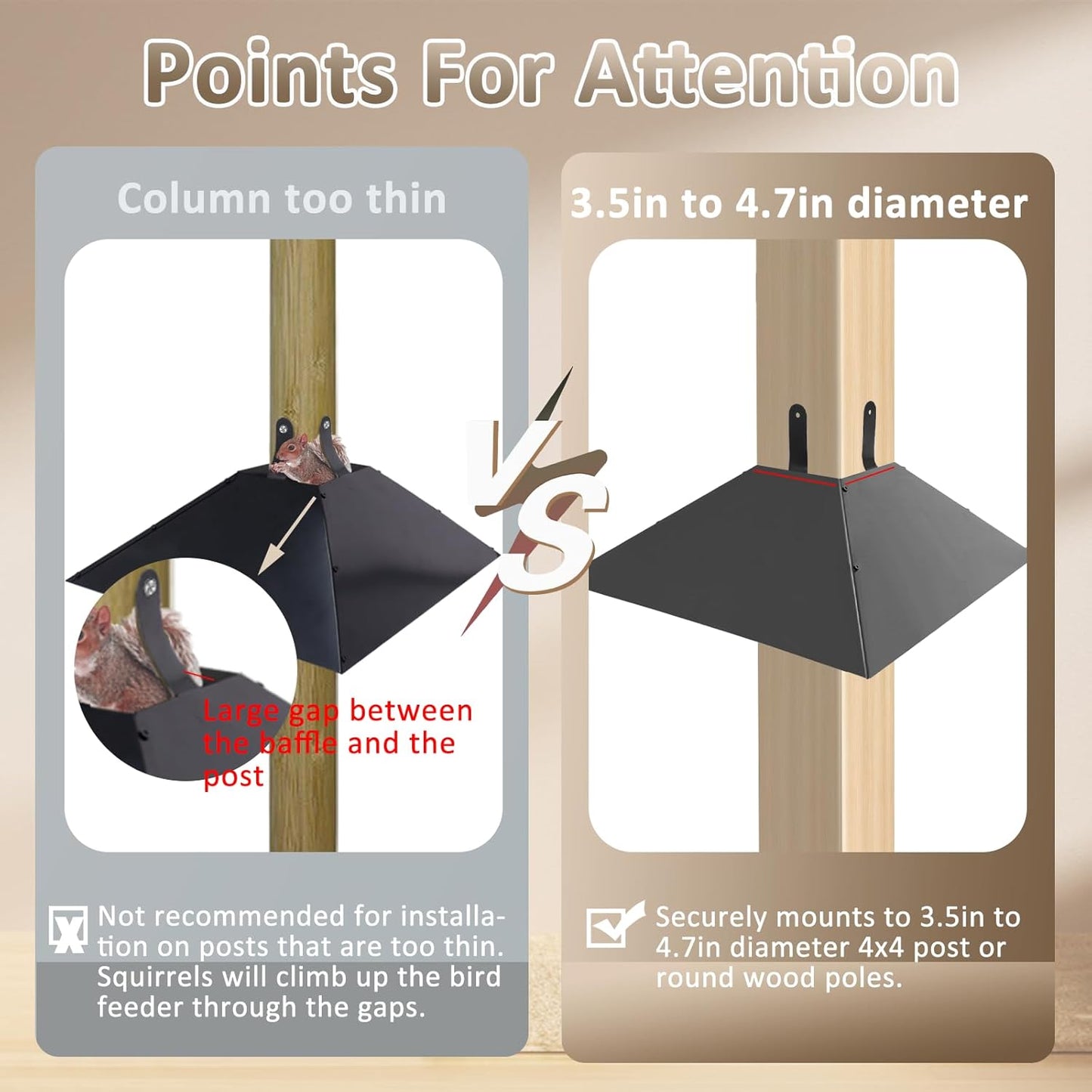 Squirrel Baffle for 4x4 Post, Metal Baffle for Bird Feeder Pole, Outdoor Squirrel Guard Proofing, Black 1 Pack
