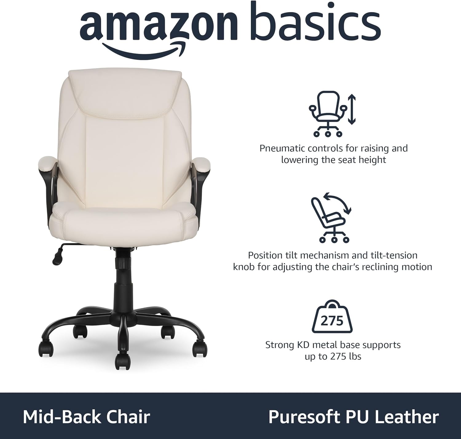 Amazon Basics Classic Puresoft PU Padded Mid-Back Office Chair with Ar