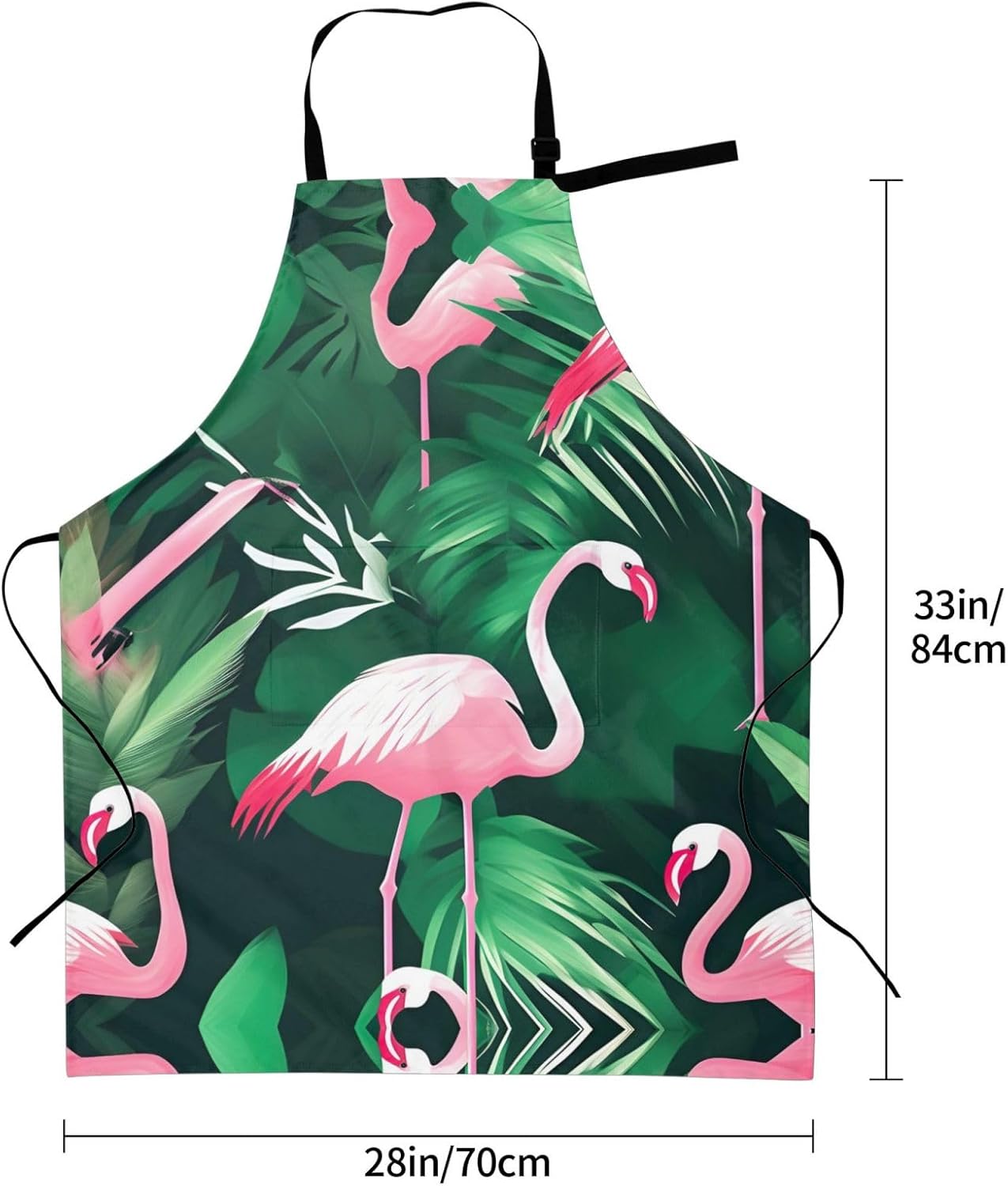 Flamingo bird green leaf print Waterproof chef's apron with pocket apron for kitchen cooking baking barbecue and gardening
