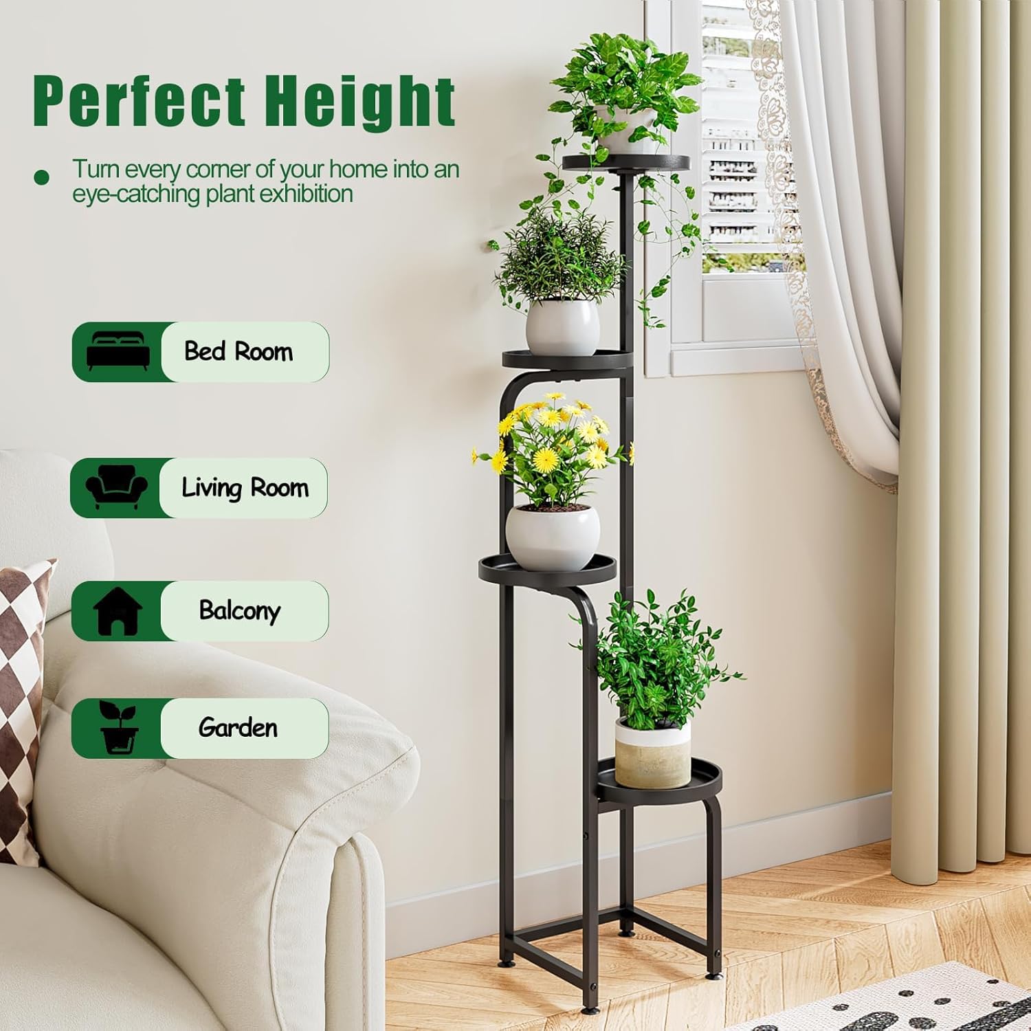 Plant Stand Indoor Outdoor 4 Tier Metal Plant Shelf for Multiple Plant