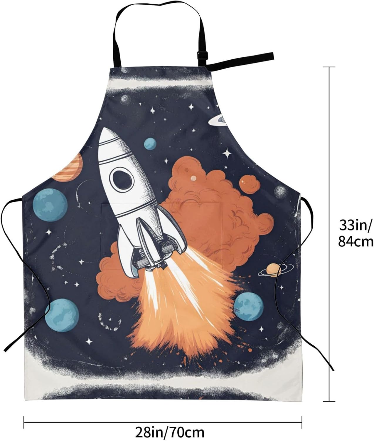 Rocket in Space print Waterproof chef's apron with pocket apron for kitchen cooking baking barbecue and gardening