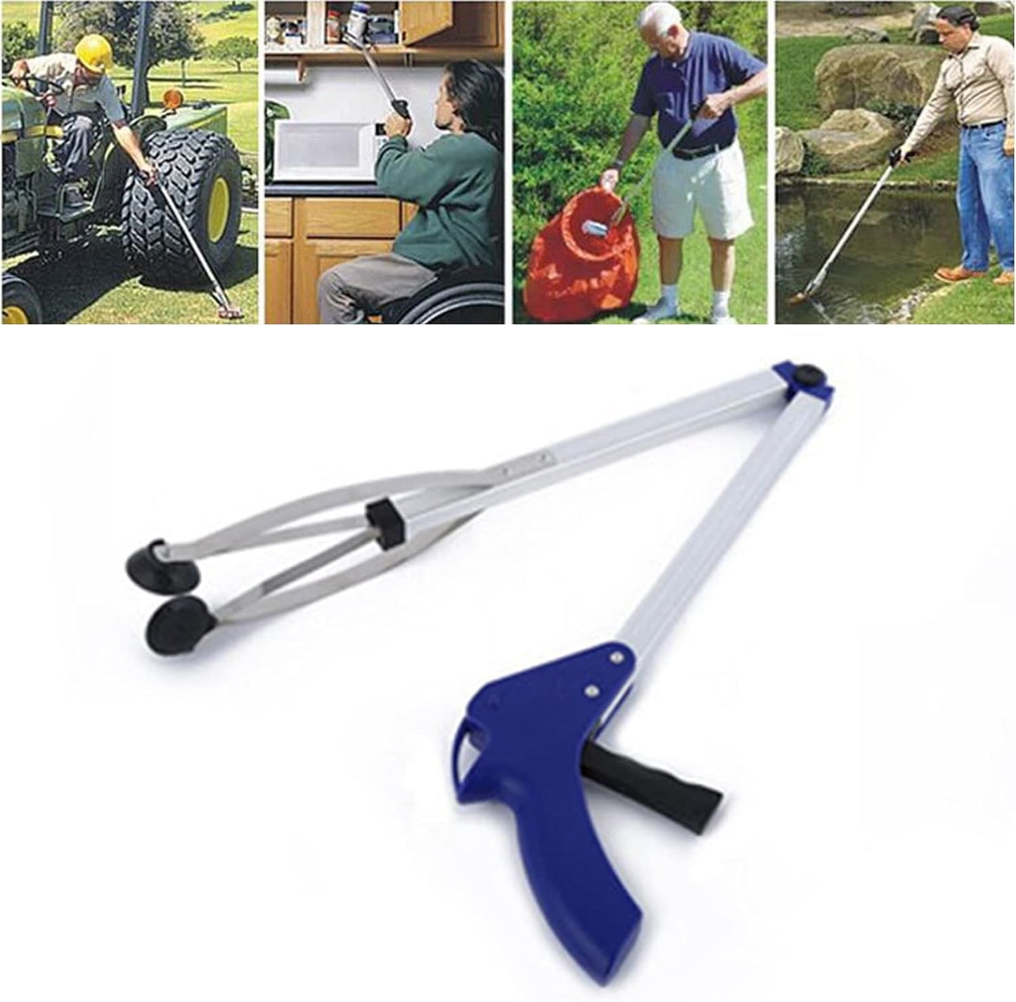 Foldable Reacher Grabber Tool,Long 32" Foldable Extender Gripper Tool, Suction Cups for Precise Work, Claw Trash Garbage Picker,Garden Nabber(Aluminum Square Tube)
