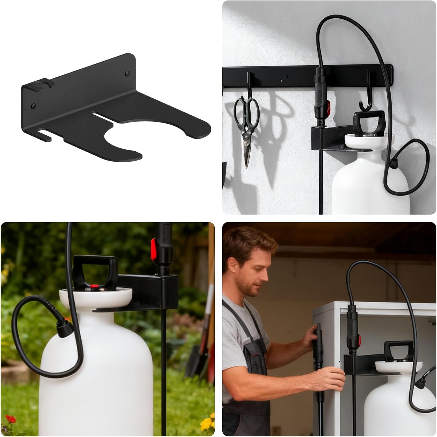 Garden Pump Sprayer Holder, Save Space Storage Rack, Wall-Mounted Gard