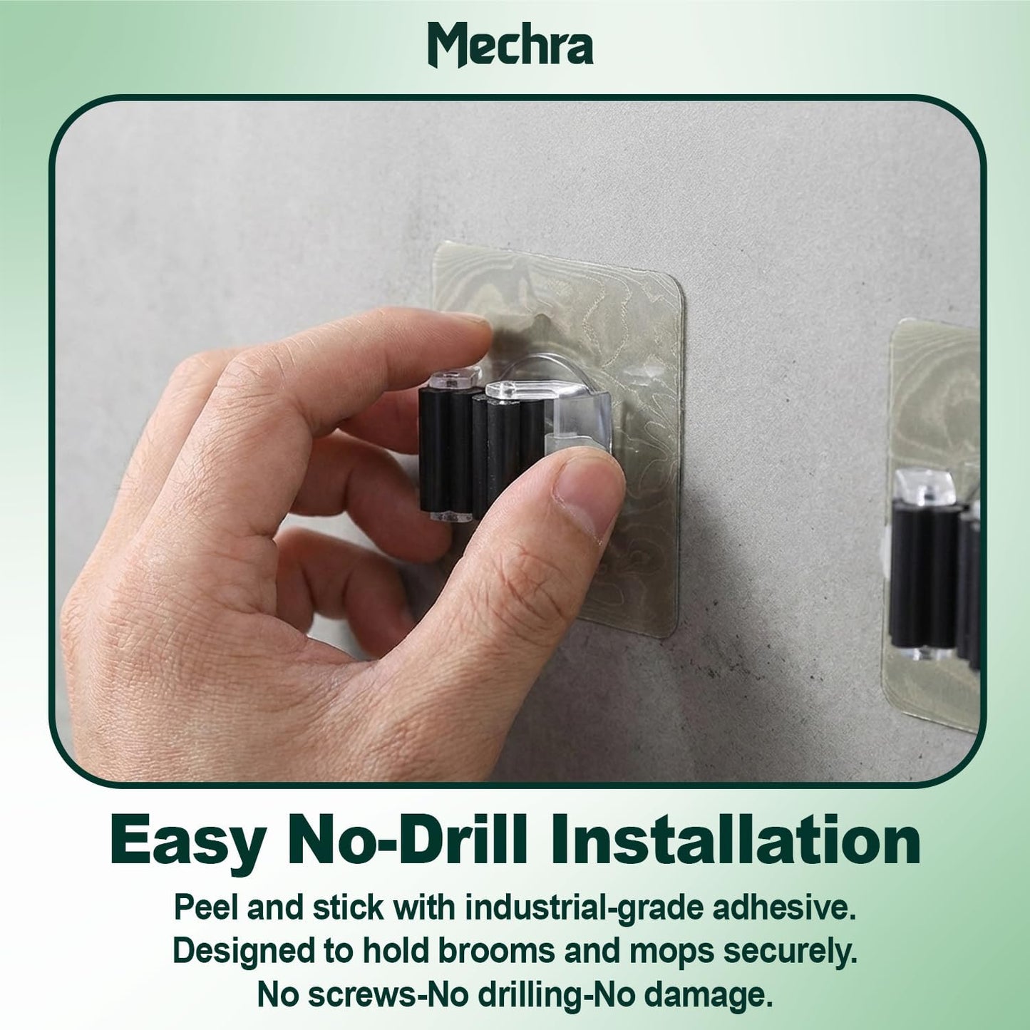 3-Pack Broom and Mop Holder Wall Mount – No-Drill Self-Adhesive Grippe
