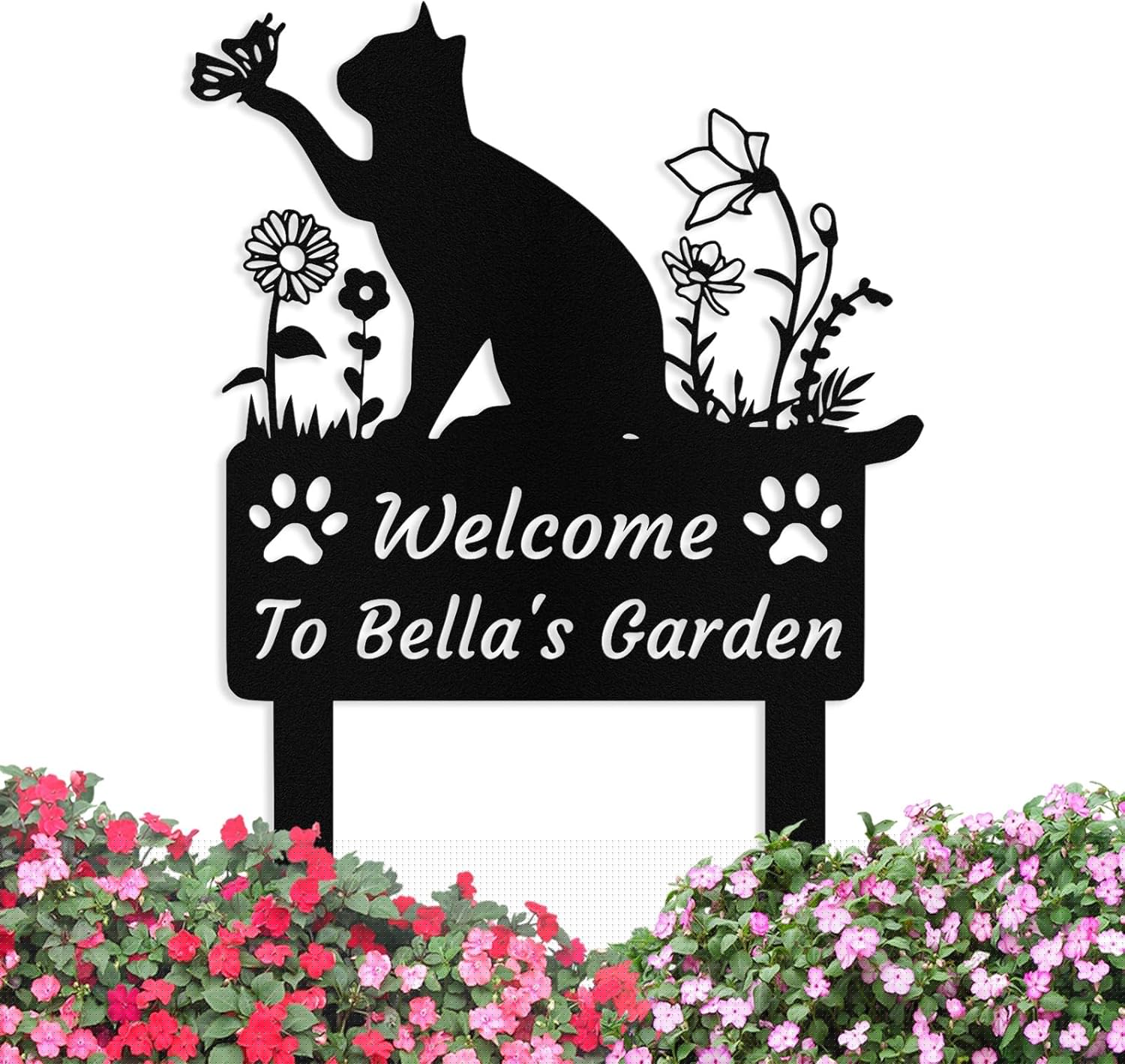 Custom Metal Cat Garden Sign with Stake, Personalized Garden Sign for 