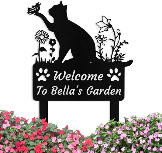 Custom Metal Cat Garden Sign with Stake, Personalized Garden Sign for 