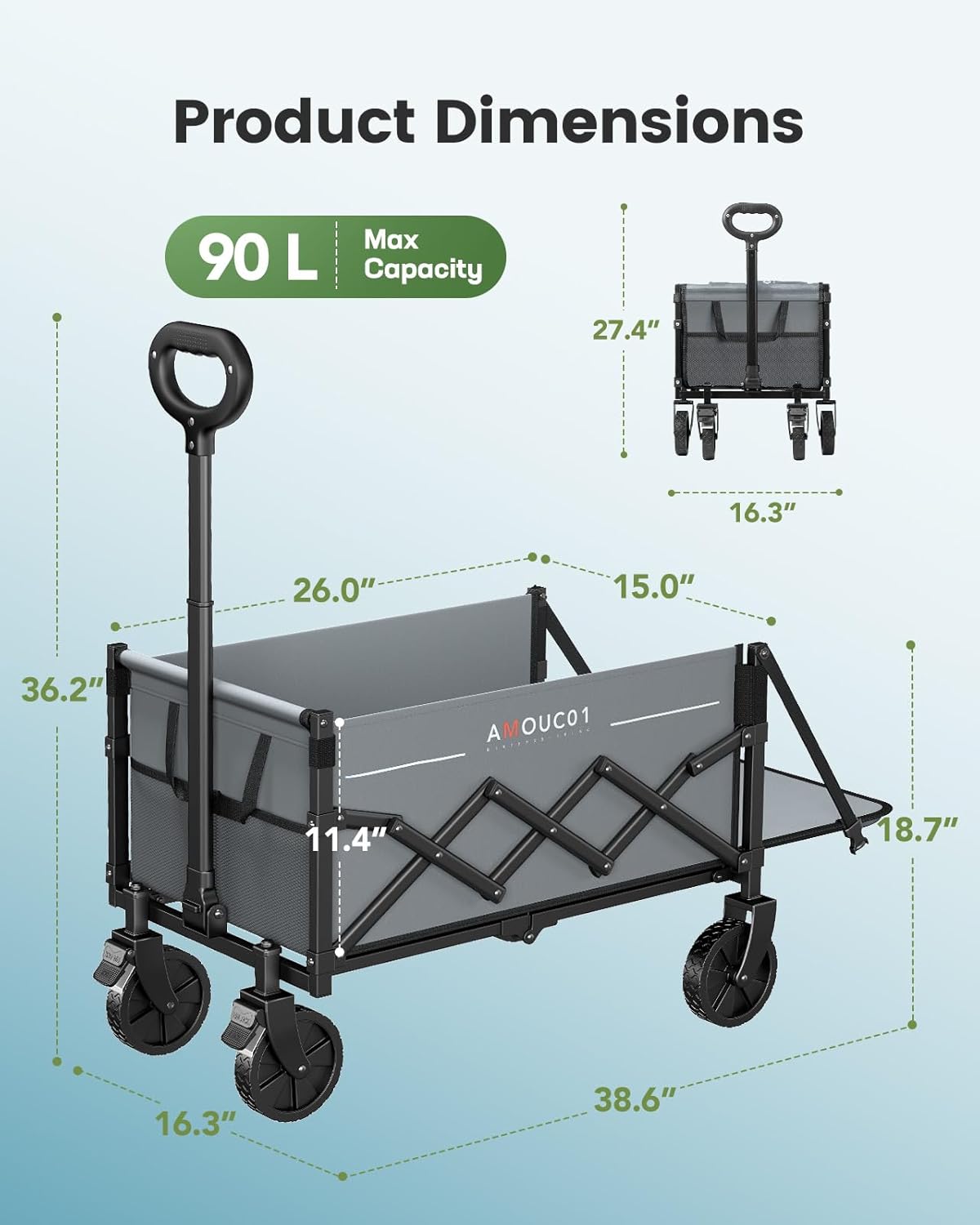 Small Wagon Cart Foldable, Collapsible Wagon with 360 LBS Max Load & E