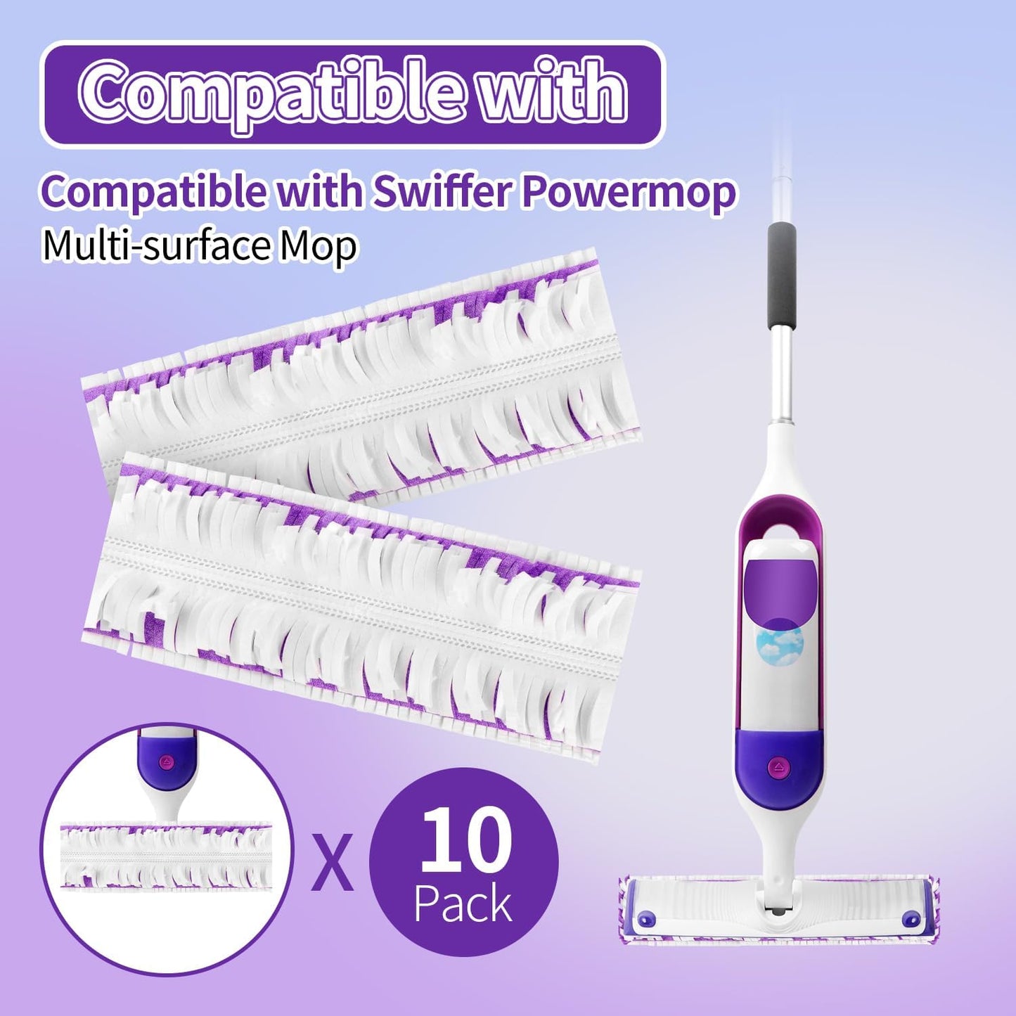 Power Mop Pads Compatible with Swiffer Power Mop, Disposable Mopping Pads Refills for Cleaning Multi-Surface Wood Floor Replacement Pads, 10 Count