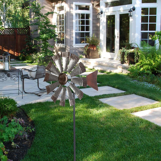 Wind Spinners Outdoor，Metal Vintage Style Single Sided Silver Windmill