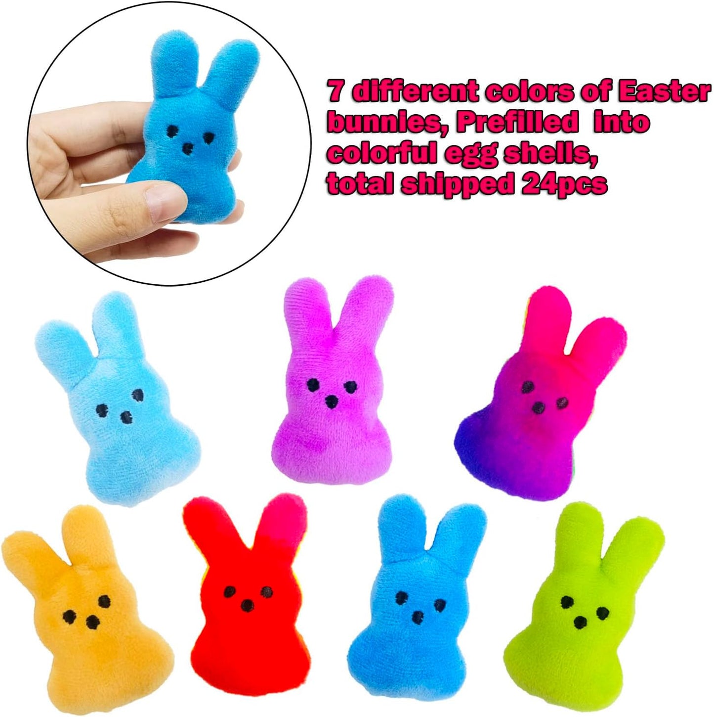 24 Pcs PreFilled Easter Eggs with Plush Bunny Toys Animals Keychain Decoration Stuffed Toy Great for Kids Boys Girls Toddler Easter Basket Stuffers Egg Fillers