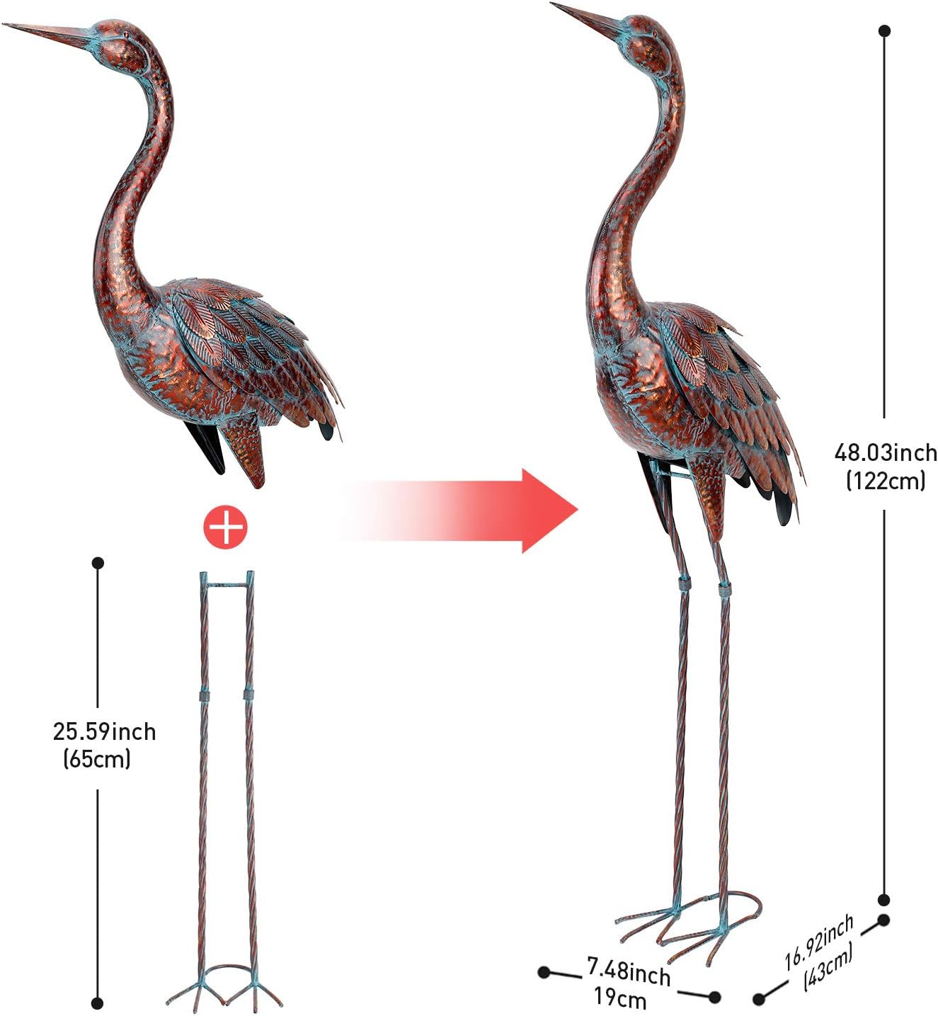 chisheen 2PCS Garden Crane Statues Outdoor Sculptures Metal Yard Art Statue for Garden Decoration Large Size Set of 2