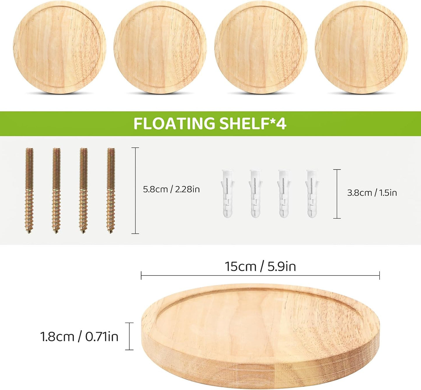 4PCS Decorative Shelf for Wall, Floating Circular Solid Wood Shelves, Space-Saving Decorative Storage Shelves with Candles, Planter, Pots, Ornaments for Bedroom Living Room Bathroom, Offices