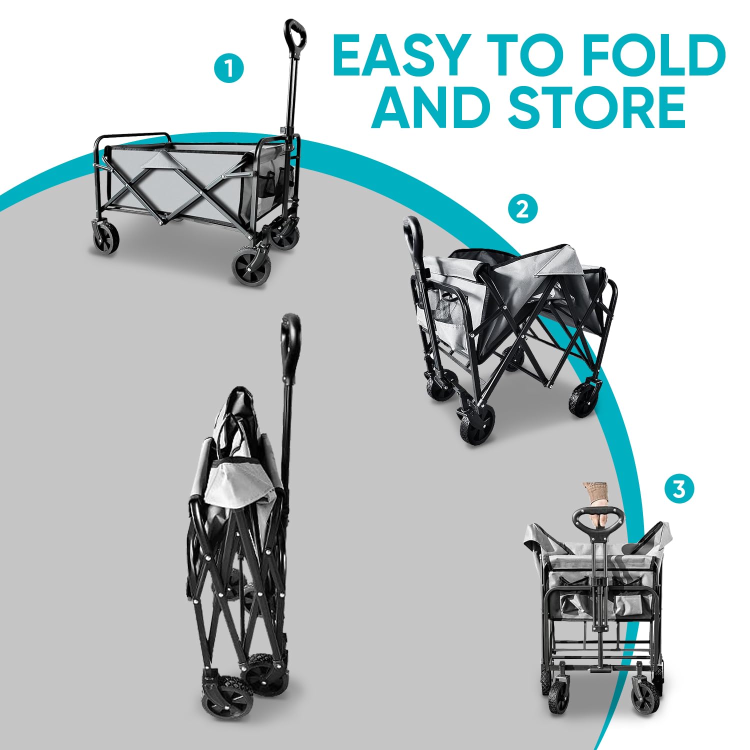 Collapsible Foldable Wagon, Beach Cart Large Capacity, Heavy Duty Fold