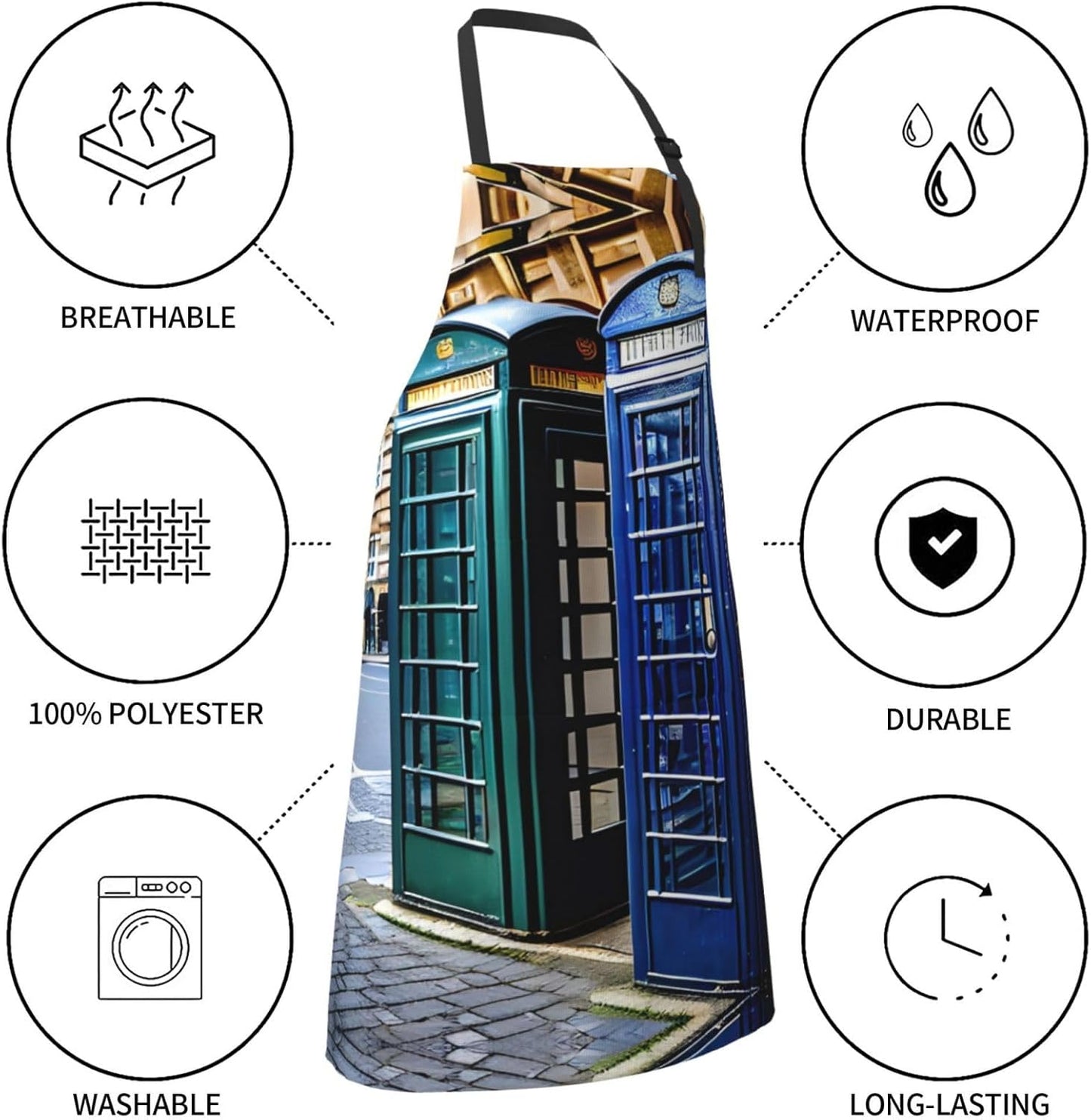 british phone booth print Waterproof chef's apron with pocket apron for kitchen cooking baking barbecue and gardening