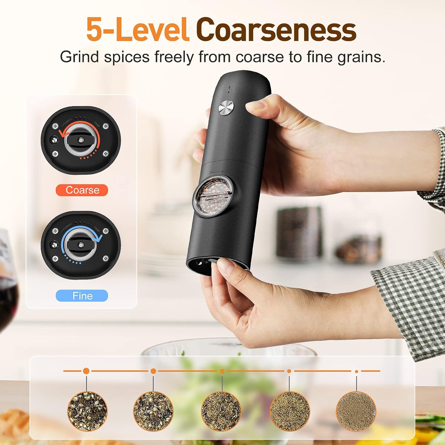 Electric Salt and Pepper Grinder Set-Rechargeable Automatic Pepper Mil