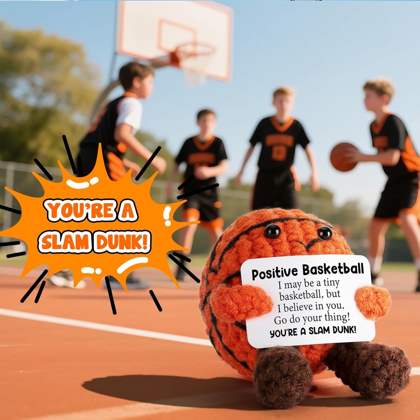 Positive Crochet Basketball Easter Basket Essentials Stuffers for Teenage Boys Girls Easter Gifts for Kids Teens - Emotional Inspirational Support Birthday Gift for Women Men Friends Teammate