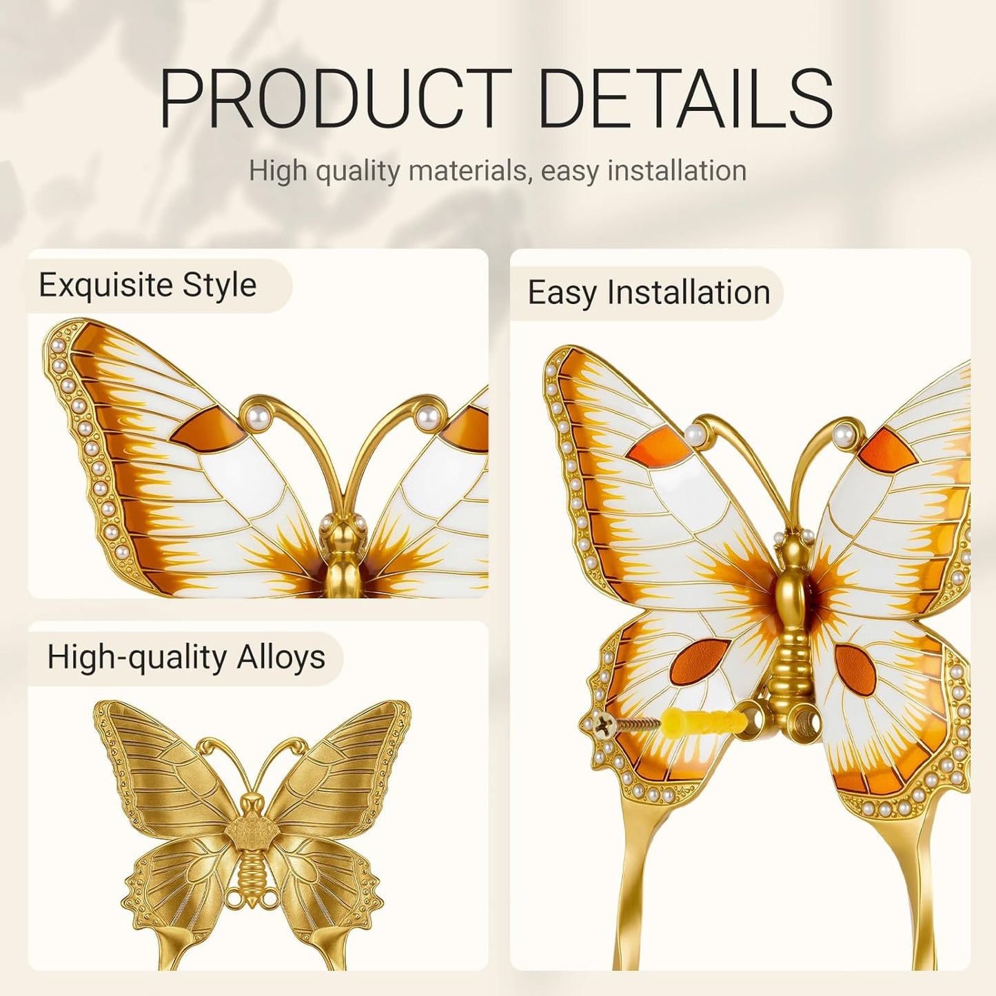 Weysat 2 Pcs Decorative Wall Hook Vintage Butterfly Shaped Wall Hook C