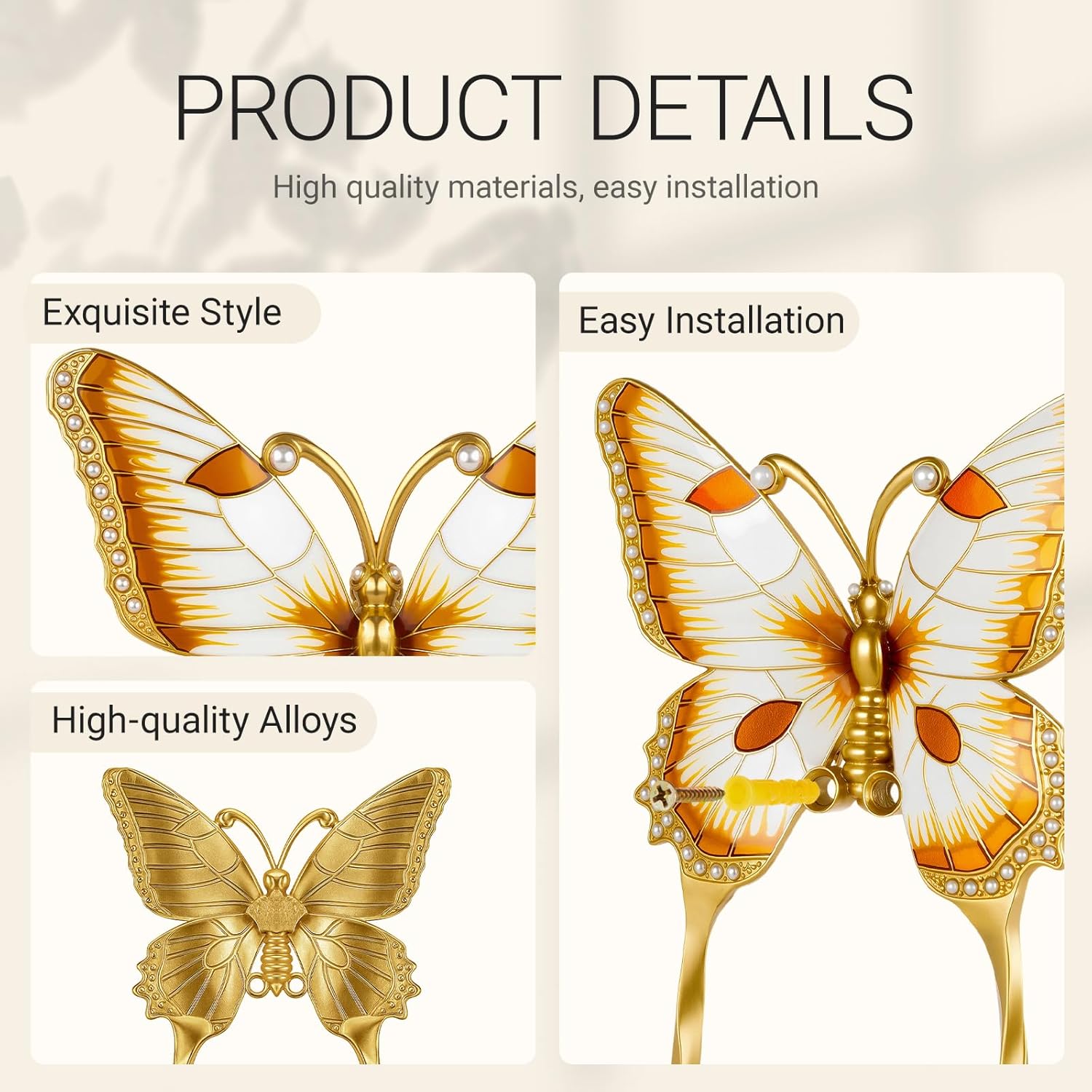 Weysat 2 Pcs Decorative Wall Hook Vintage Butterfly Shaped Wall Hook C