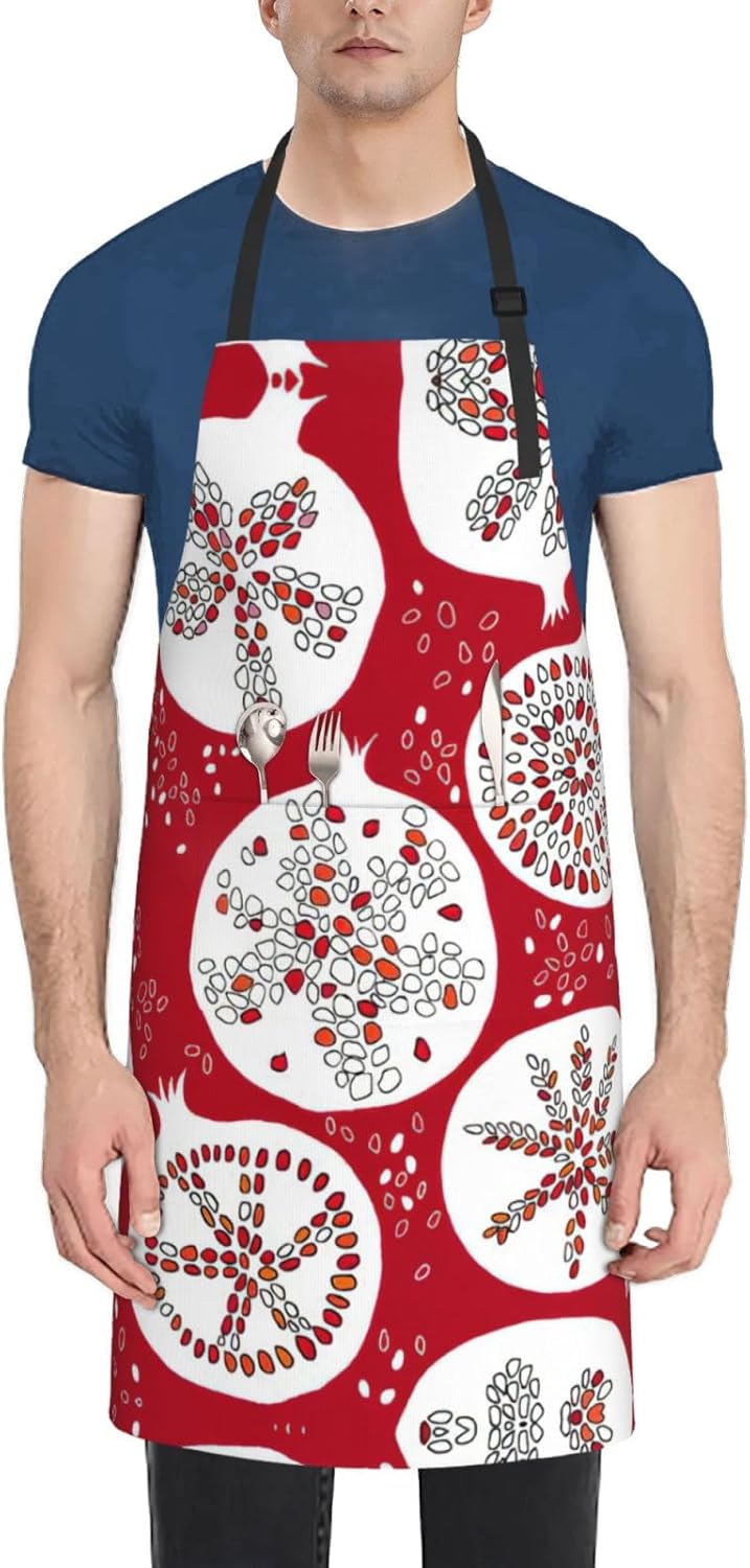 Pomegranate Painting Print Laundry apron 28x33 In Waterproof Kitchen Apron with Pockets for Cooking Baking
