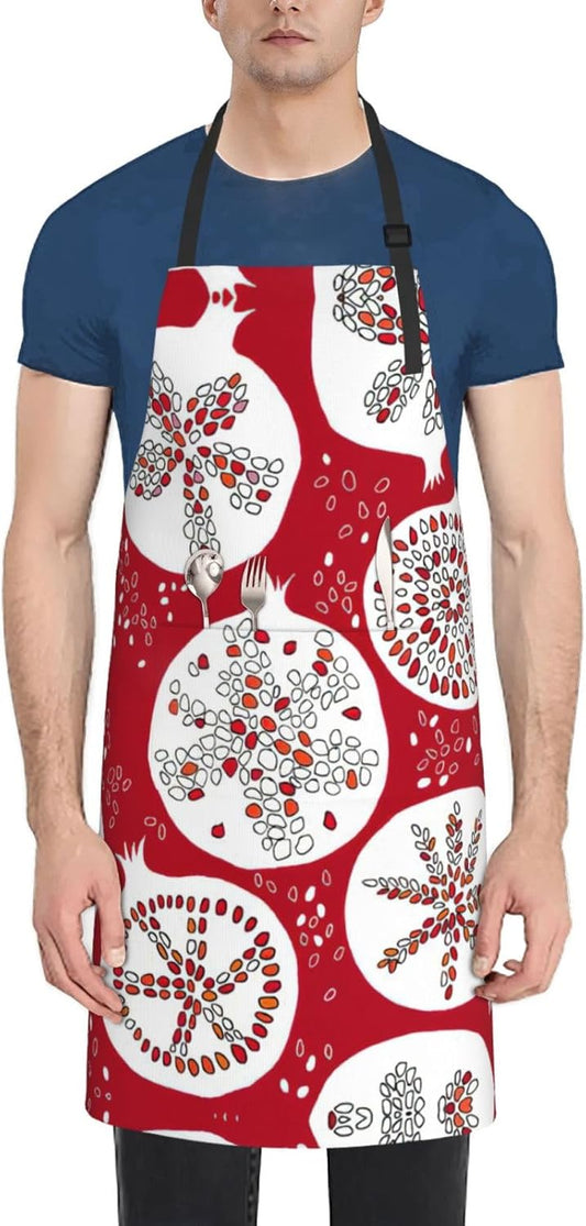 Pomegranate Painting Print Laundry apron 28x33 In Waterproof Kitchen Apron with Pockets for Cooking Baking