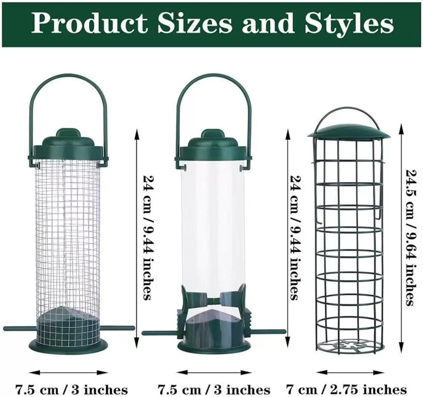 Outdoor Bird Feeder, Metal Weatherproof Set, 3-Piece Garden Feeding Advantage, Powder-Coated Steel Kit, Wild Bird Accessory with Squirrel Guard, Hummingbird Chickadee Finch Feeding for Yard Patio
