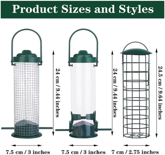 Outdoor Bird Feeder, Metal Weatherproof Set, 3-Piece Garden Feeding Advantage, Powder-Coated Steel Kit, Wild Bird Accessory with Squirrel Guard, Hummingbird Chickadee Finch Feeding for Yard Patio