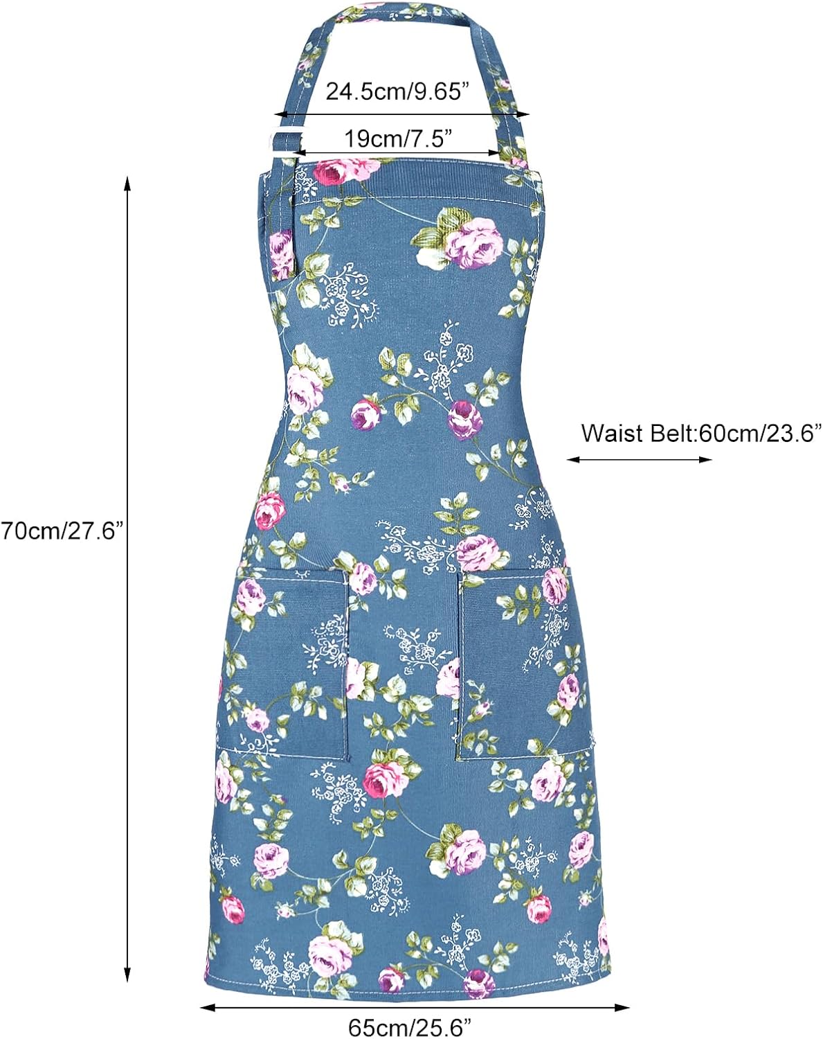 Apron for Women with Pockets, 3 Pcs Floral Print Canvas Apron with Adj