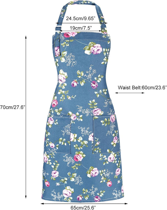 Apron for Women with Pockets, 3 Pcs Floral Print Canvas Apron with Adj