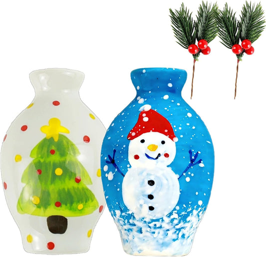 Handmade Ceramic Vase Fridge Magnets for Real Flowers Snowman 3 Inch Vintage Winter Magnetic Vases for Refrigerator Planter Magnets Cute Fridge Magnets Vases Flower Pot Home Kitchen Office Decor Gift