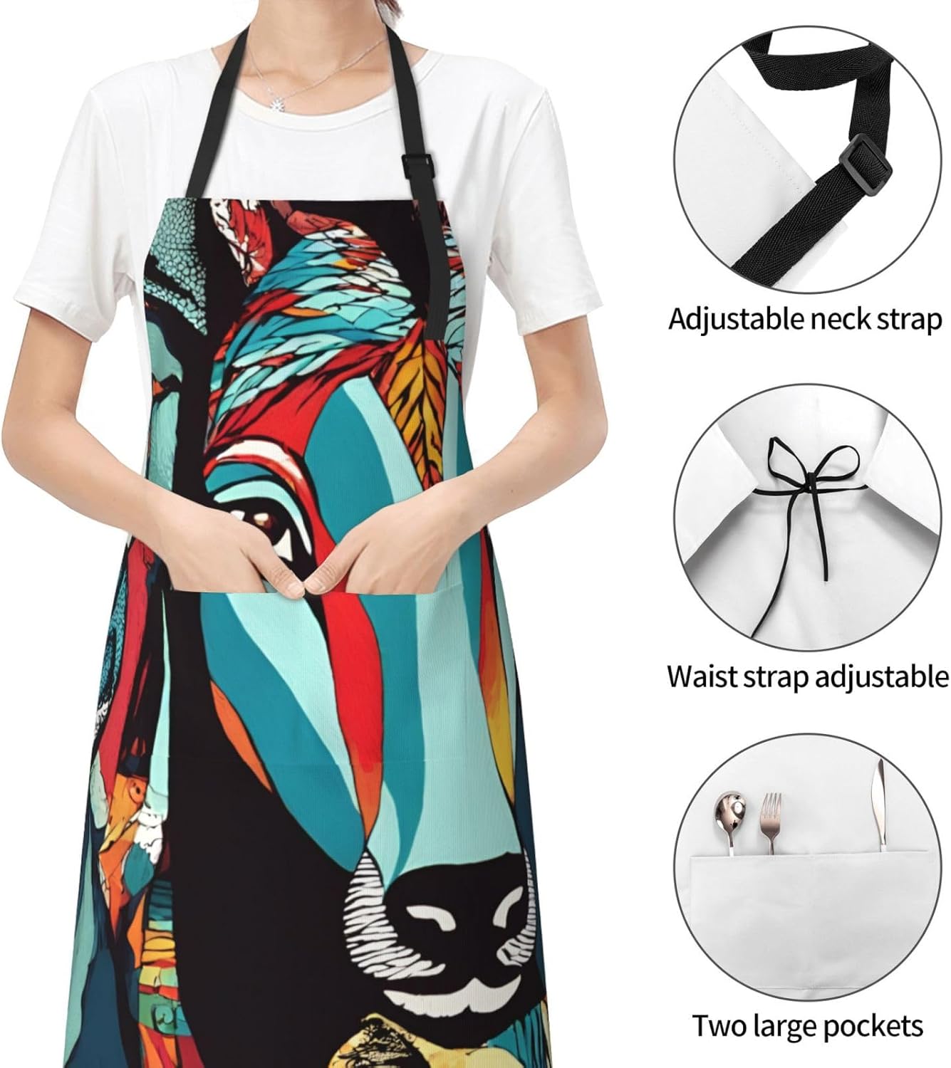 YANYU abstract art Print 28x33 In Kitchen Apron Stylish Chef Apron with Pockets for Cooking Baking Painting