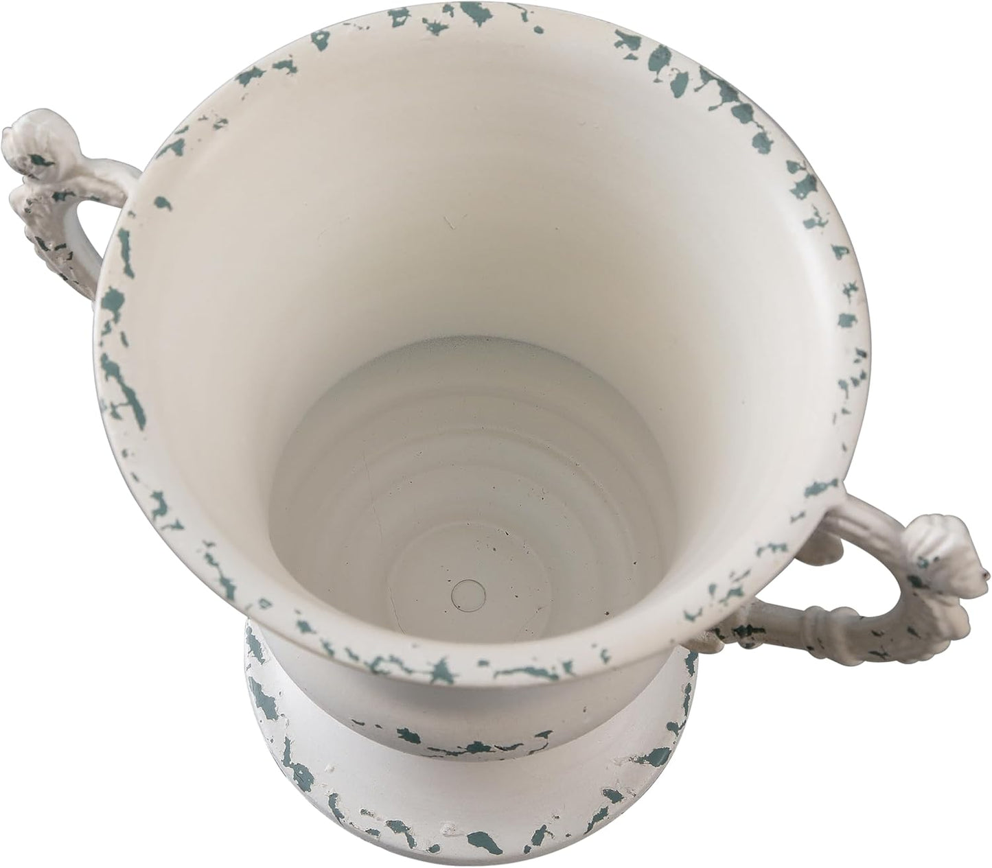 SOFE Distressed White Metal Vase, Decorative Rustic Flower Vase for Wedding Home Decor, 7 Inch Tall Small Urn Planter, Ideal Shelf Decor, Living Room Kitchen Office Table Centerpieces