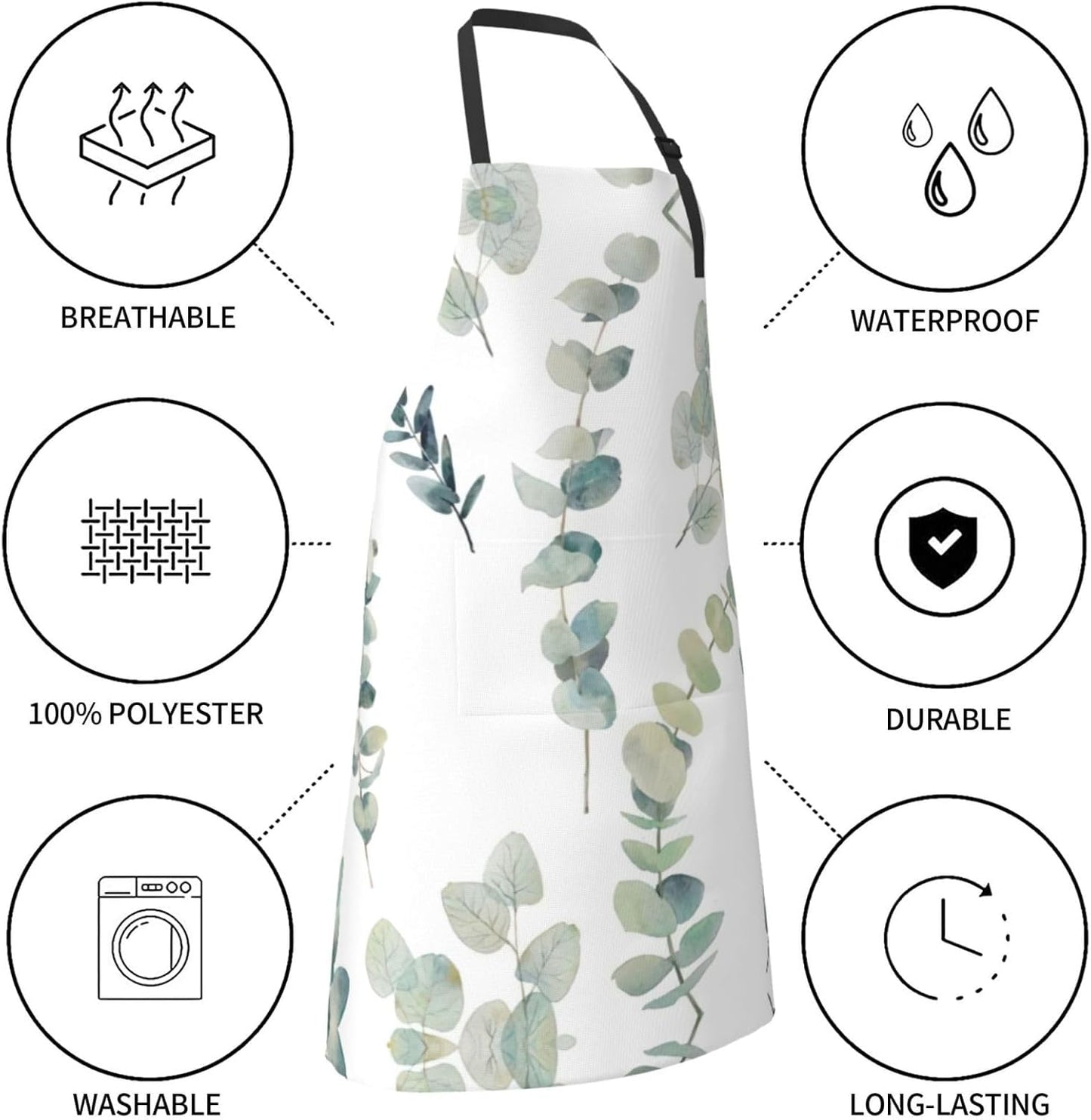 Eucalyptus Leaves print Waterproof apron with pocket adjustable cooking apron for adult kitchen bibs to bake