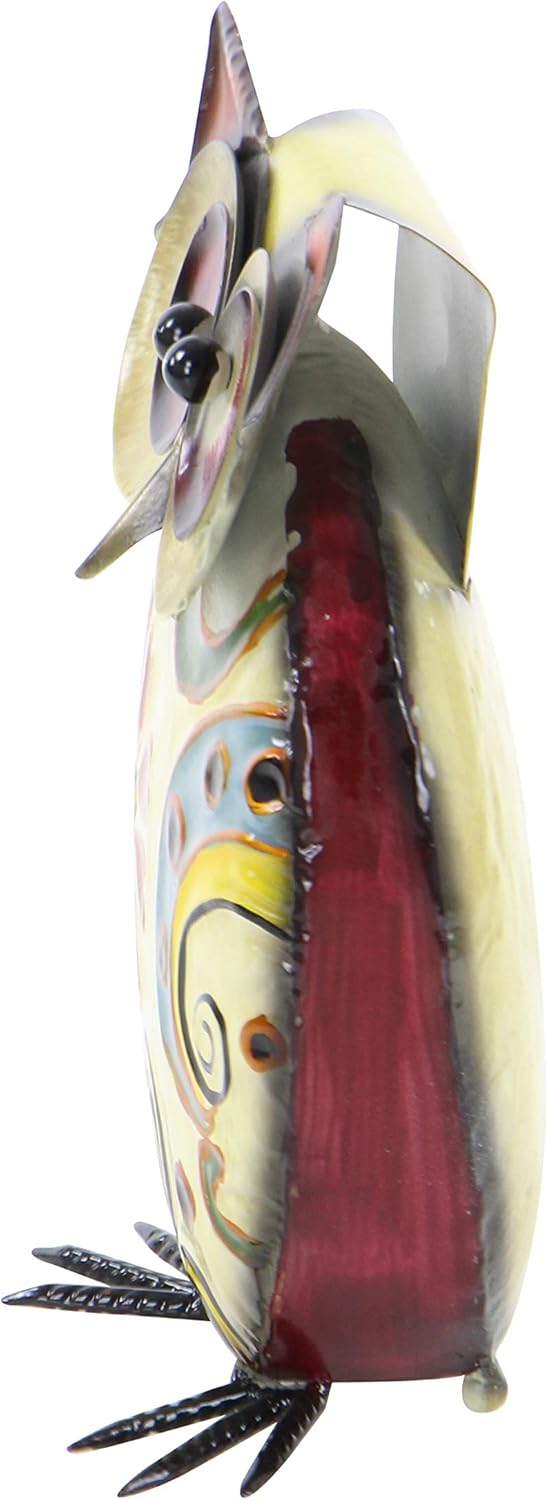 Deco 79 Metal Owl Decorative Garden Sculpture Indoor Outdoor Garden Statue with Floral Pattern, Outdoor Sculpture 8" x 4" x 11", Yellow