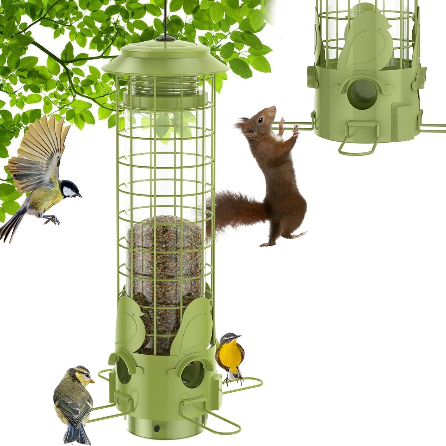 Bird Feeders Squirrel Proof with Weight Activated Perches,Metal Mesh Bird Seed Feeders for Outdoors Hanging- Large Tube Wild Bird Seed Feeders with 3LB Capacity for Finch, Cardinal, Blue Jay
