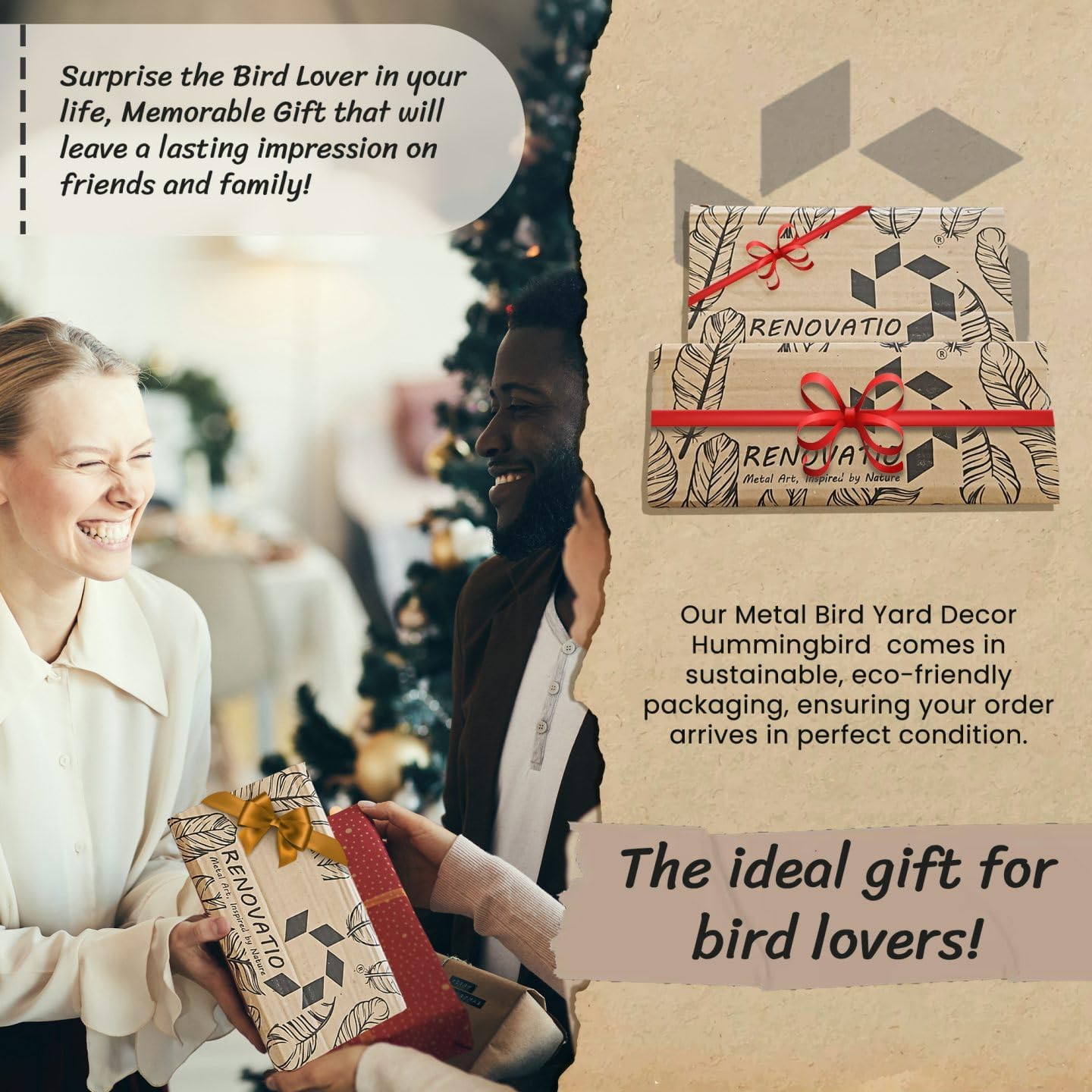 Renovatio Metal Bird Decor, Hummingbird Gifts for Mom Enchanting Hummingbird Decoration, Metal Wall Art, Outdoor Tree Ornaments – A Unique Garden & Yard Decor (Black)