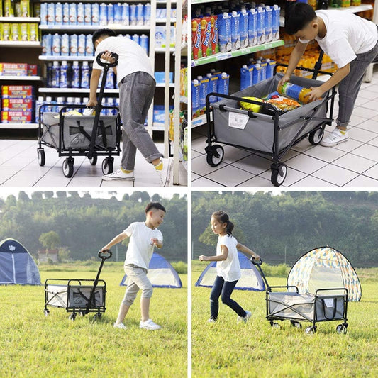 Utility Pull Wagon Collapsible Foldable Trolley Cart with Removable Ca
