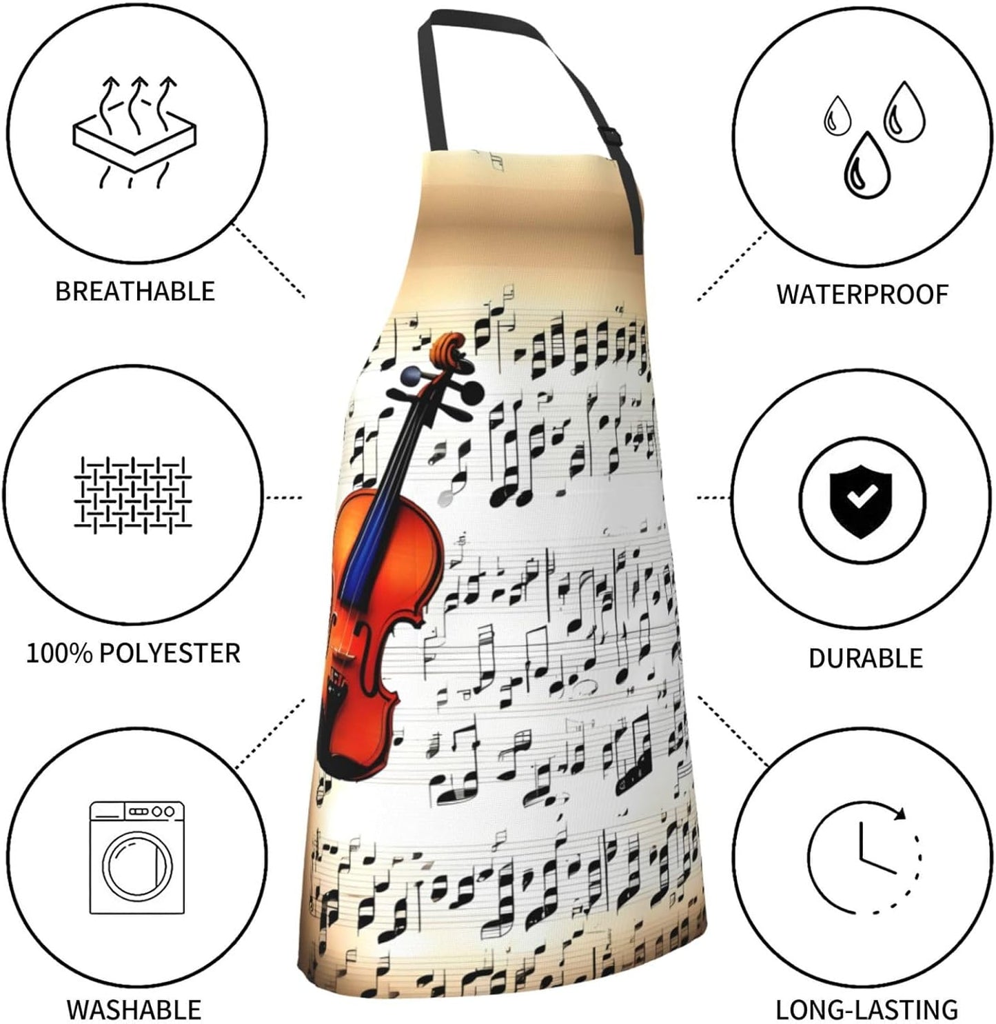 Violin Sheet Music print Waterproof apron with pocket adjustable cooking apron for adult kitchen bibs to bake