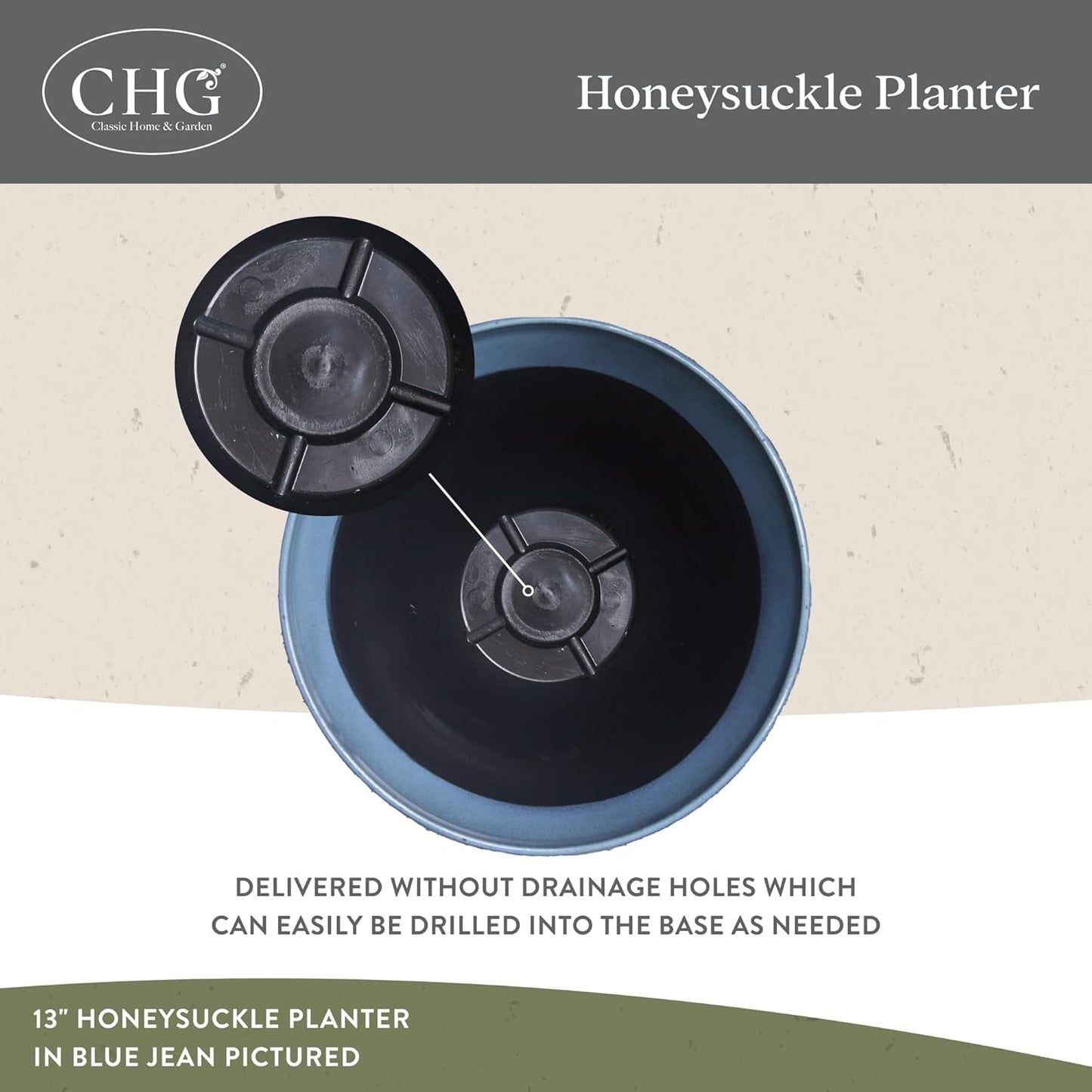 Classic Home and Garden Honeysuckle Resin Planters - Lightweight Indoor & Outdoor Plant Pots - UV-Resistant Plastic Flower Pots - Pot Planters for Flowers & Herbs (15" Distressed Copper)