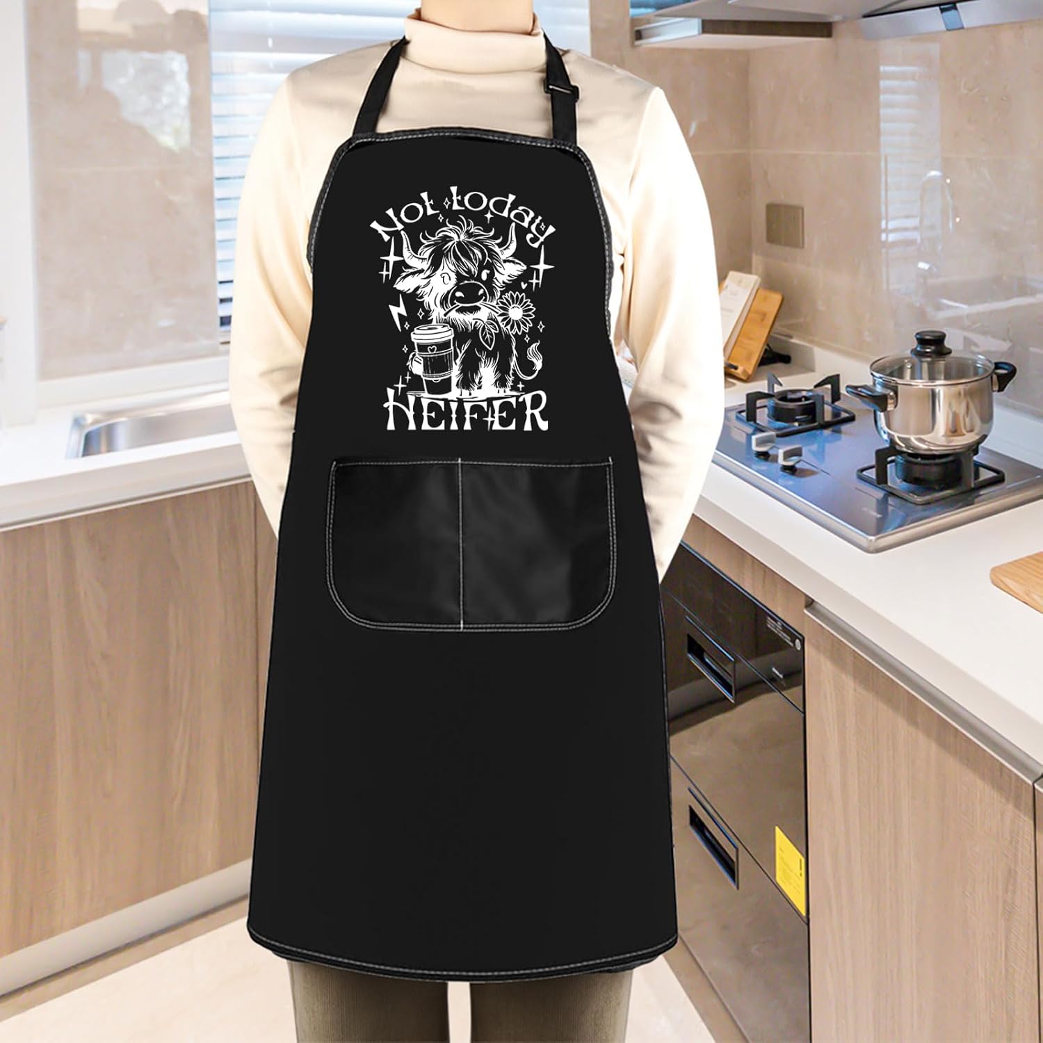 WCGXKO Not Today Heifei Kitchen Apron Highland Cow Gift Funny Western 
