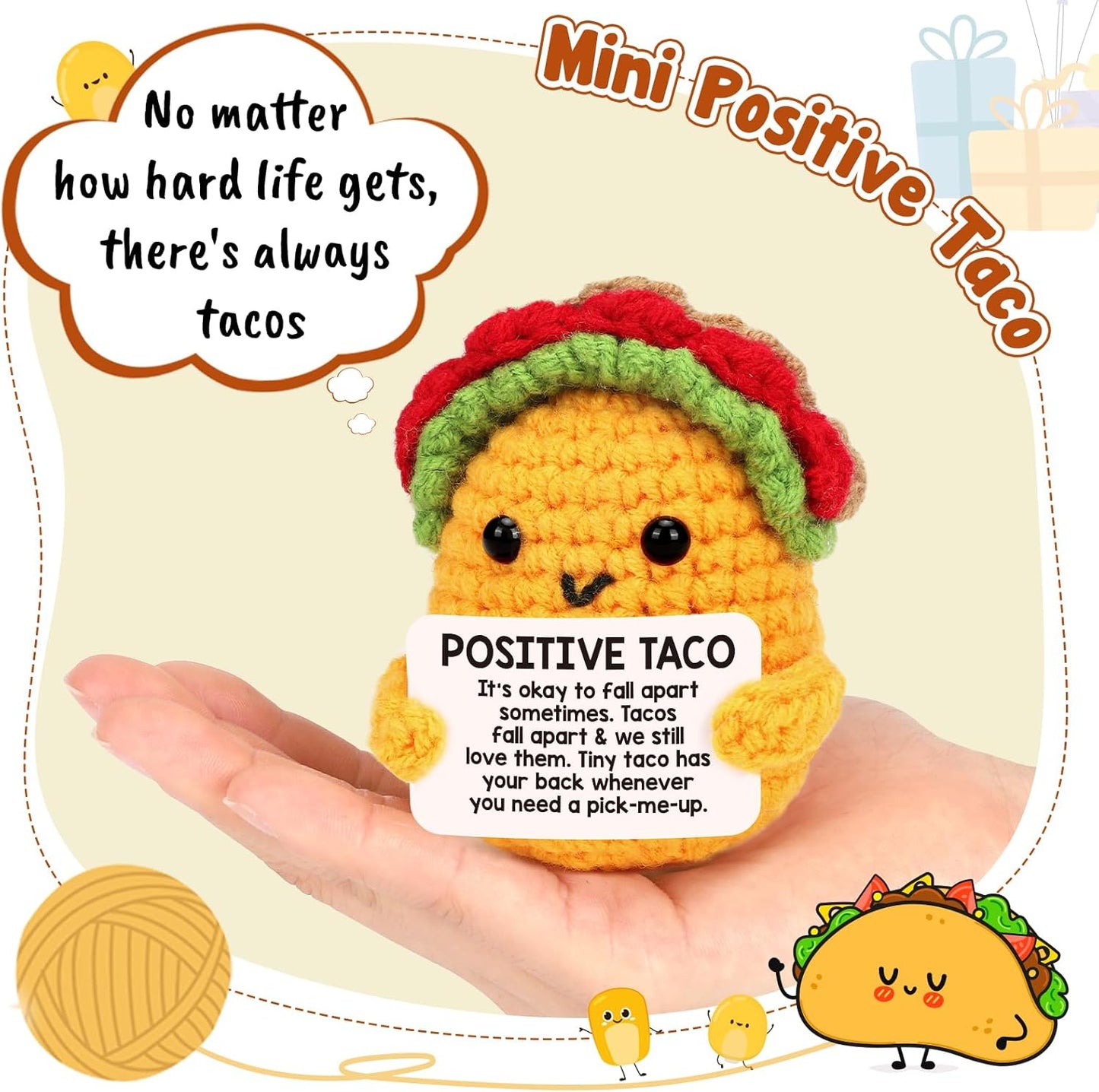 LuoHere Positive Crochet Taco Birthday Gifts for Women Men Easter Basket Stuffers Essentials Adult Kids Son Mom Dad Daughter Sister Friend Coworkers Self Care Emotional Inspirational Support