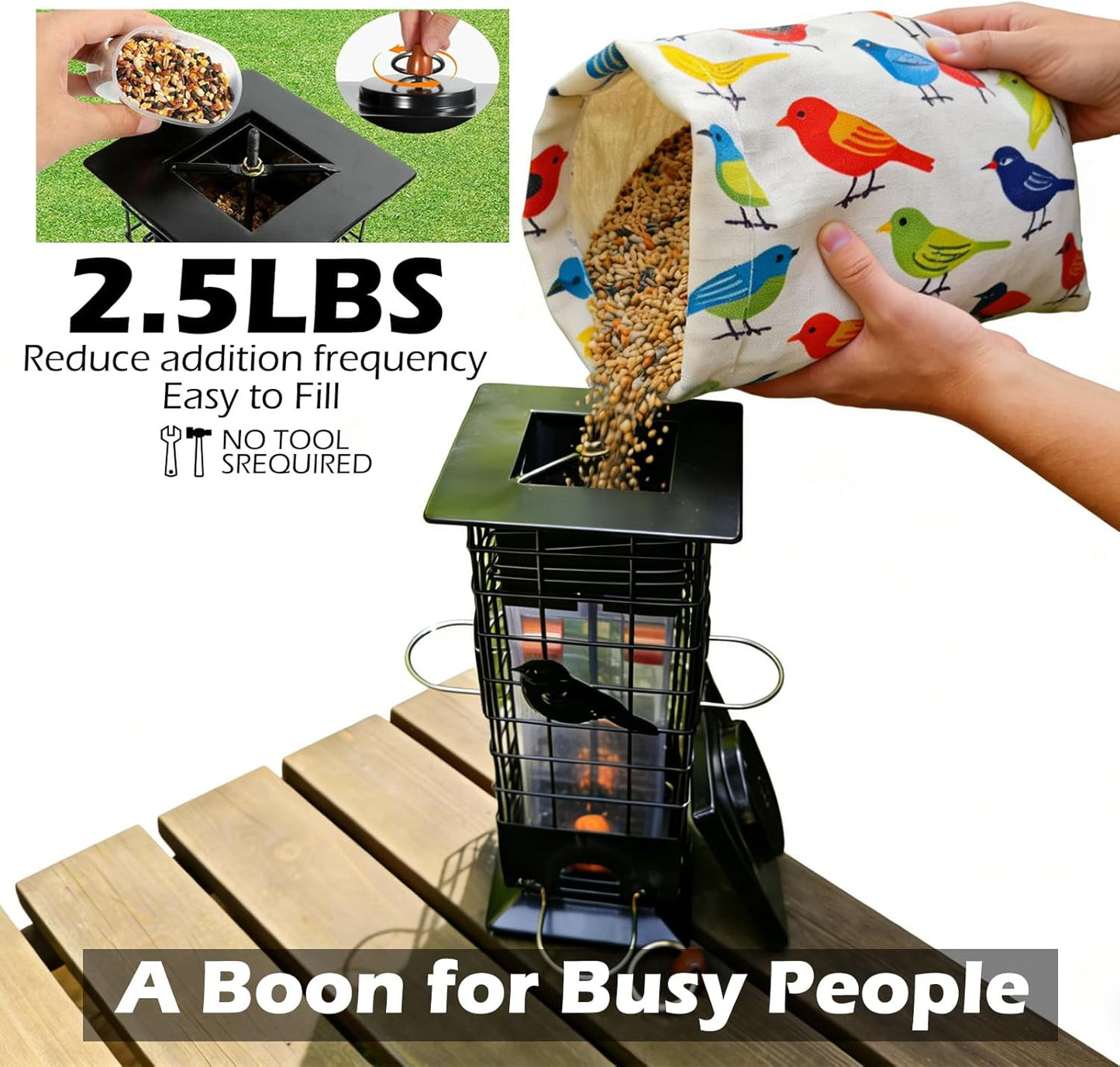 Squirrel Proof Bird Feeders for Outdoors Hanging, Metal Wild Bird Feeder with 4 Feeding Ports | 2.5 LB Capacity, Weather-Resistant for Year-Round Use,Dark Grey
