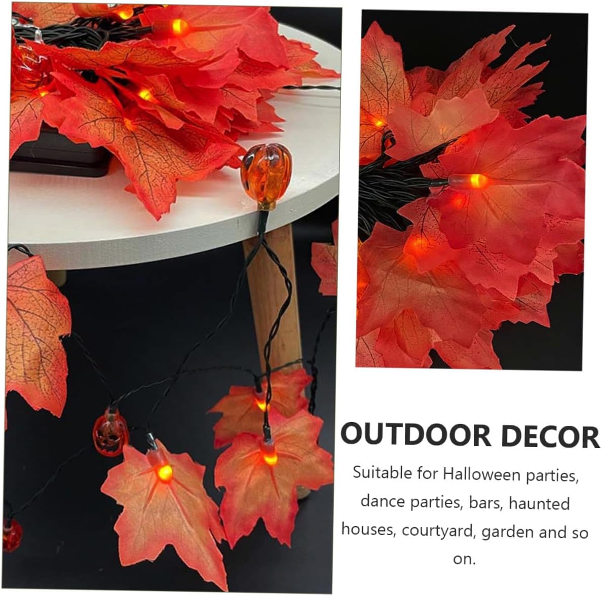 Solar LED String Lights Outdoor Waterproof 7m 50 Pumpkin Maple Leaf Solar-Powered Halloween Garden Courtyard Decor with 8 Modes for Patio and Party