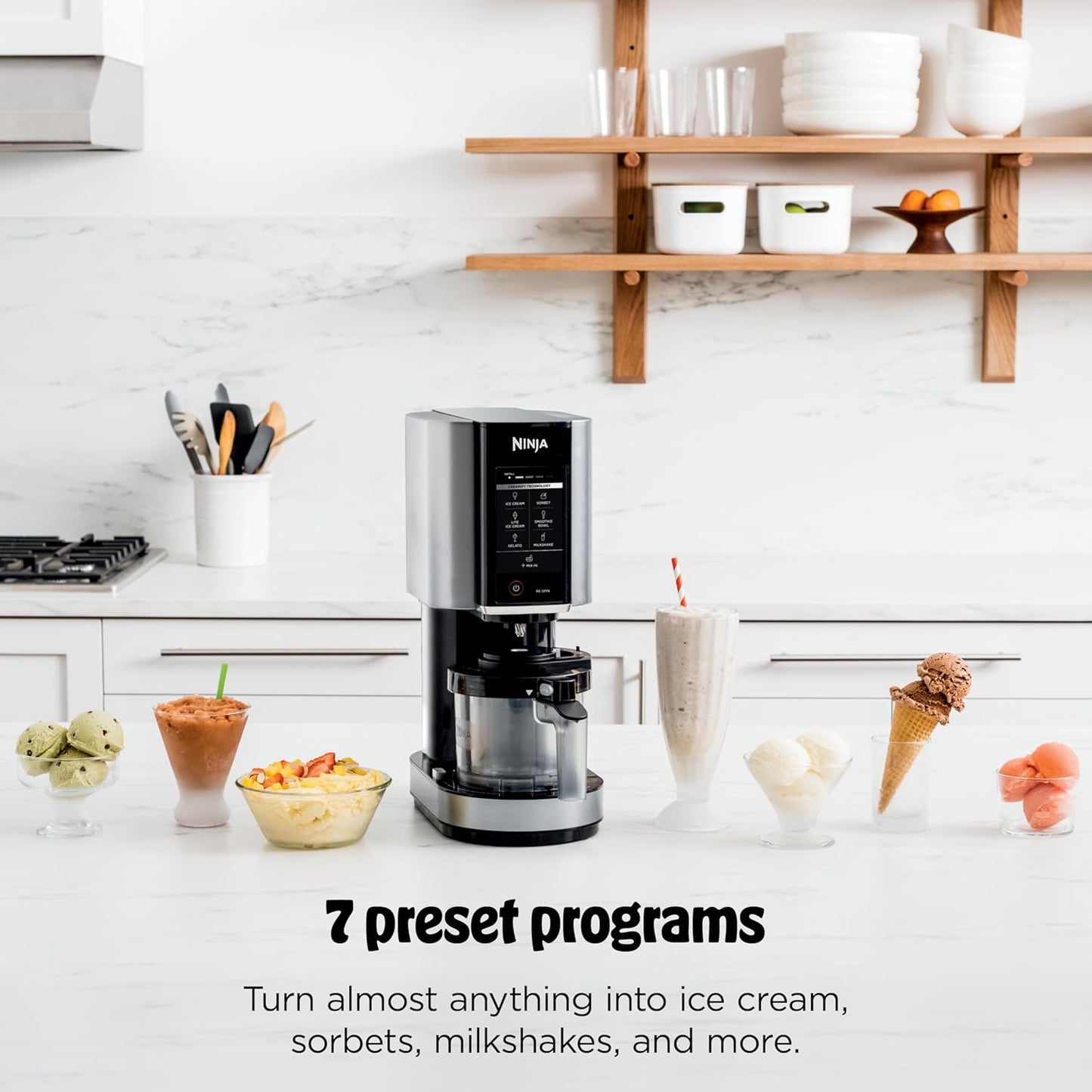 Ninja NC301 CREAMi Ice Cream Maker, for Gelato, Mix-ins, Milkshakes, Sorbet, Smoothie Bowls & More, 7 One-Touch Programs, with (2) Pint Containers & Lids, Compact Size, Perfect for Kids, Silver