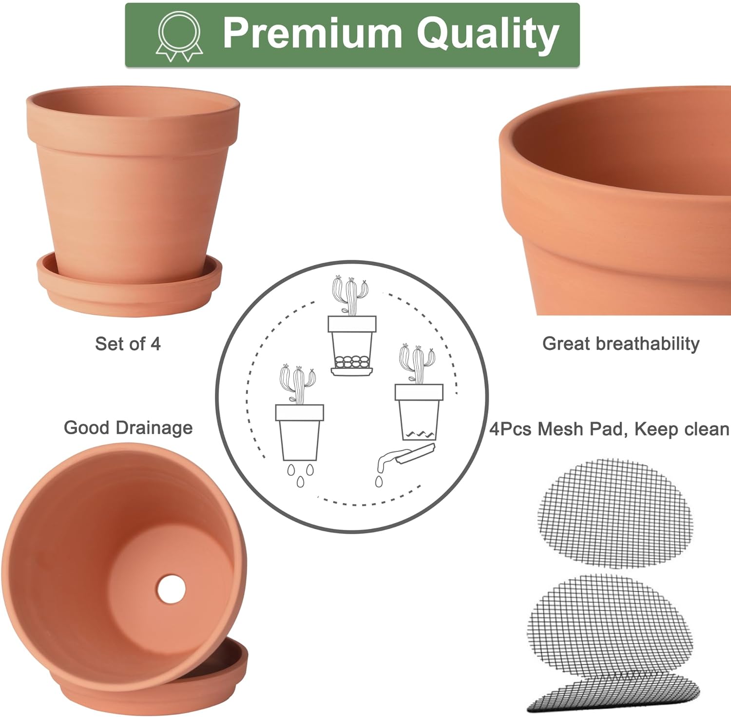 Orceler 6 inch Terracotta & Clay Pots for Plants with Saucer, Medium T