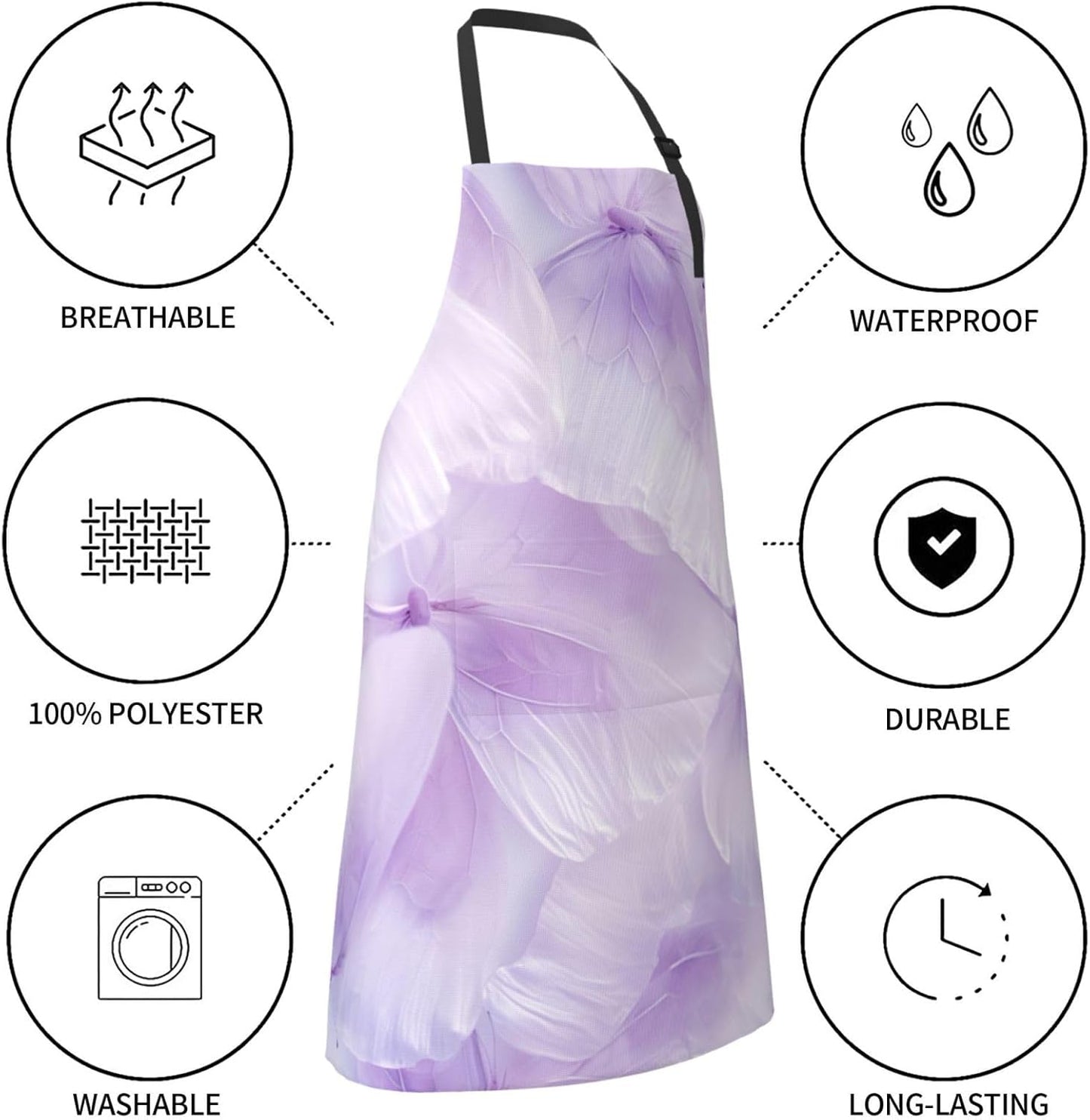 purple cute butterfly print Waterproof chef's apron with pocket apron for kitchen cooking baking barbecue and gardening