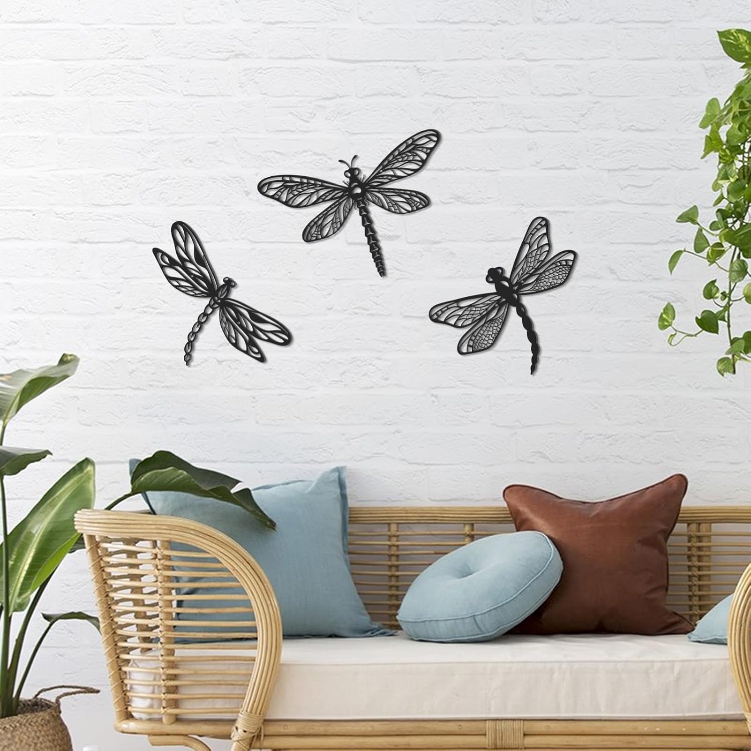 KOYILTD 3 Pieces Unique Dragonfly Wall Decoration Black Metal Garden W