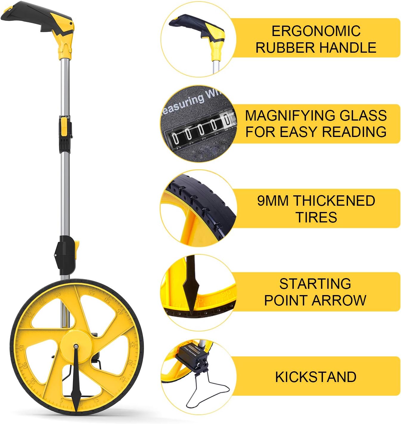 Zozen Measuring Wheel in Feet and Inches, Mechanical/Double Collapsibl
