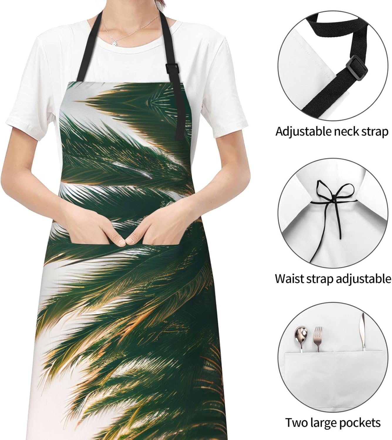 Los Angeles Palm Trees print Waterproof chef's apron with pocket apron for kitchen cooking baking barbecue and gardening