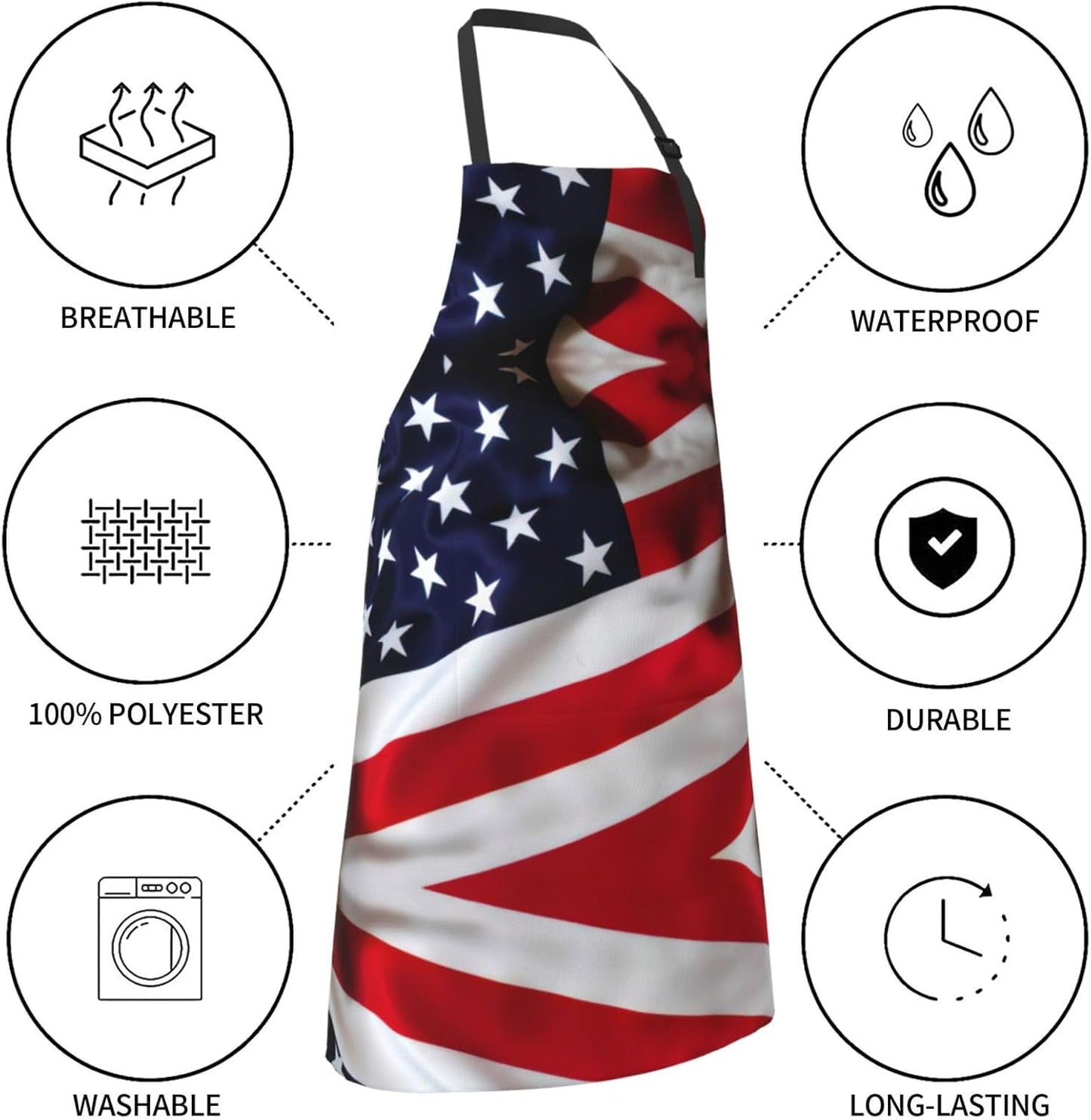 American Flag1 Print Laundry apron 28x33 In Waterproof Kitchen Apron with Pockets for Cooking Baking