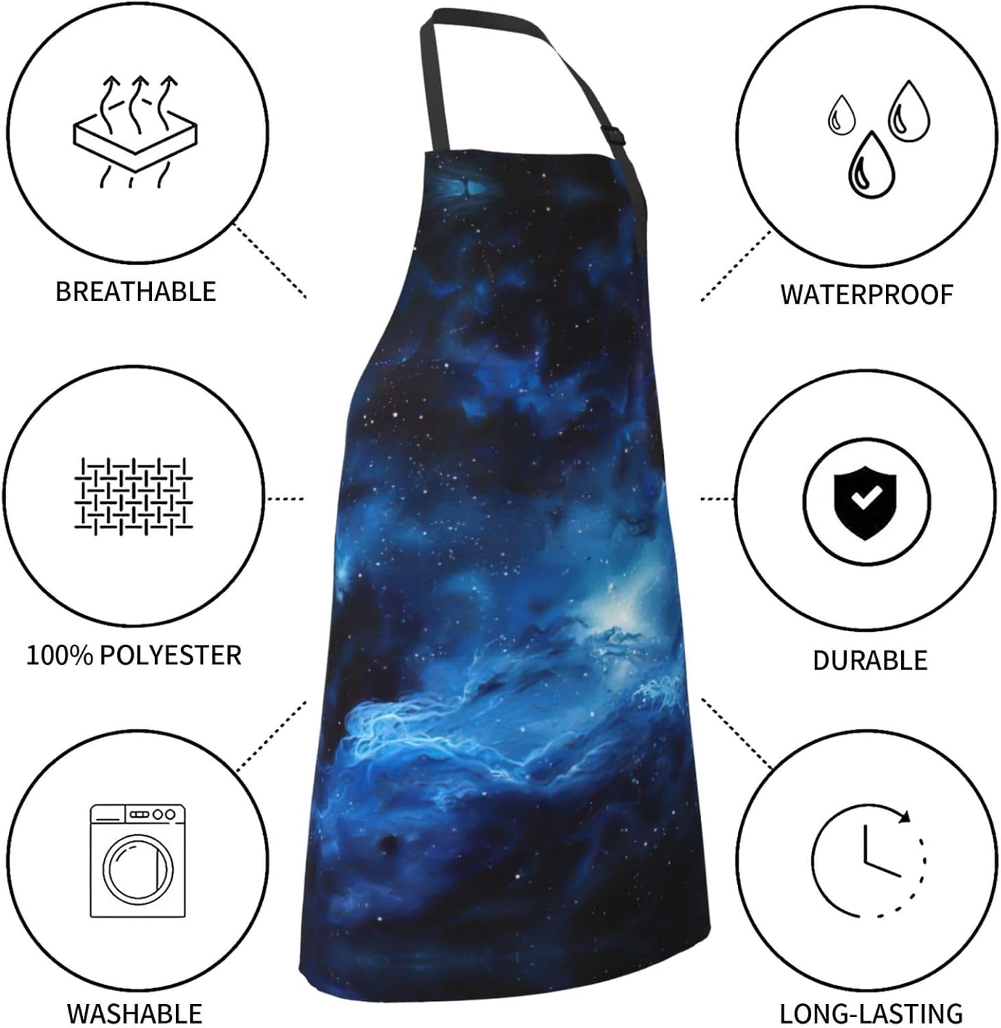 Blue Galaxy print Waterproof chef's apron with pocket apron for kitche